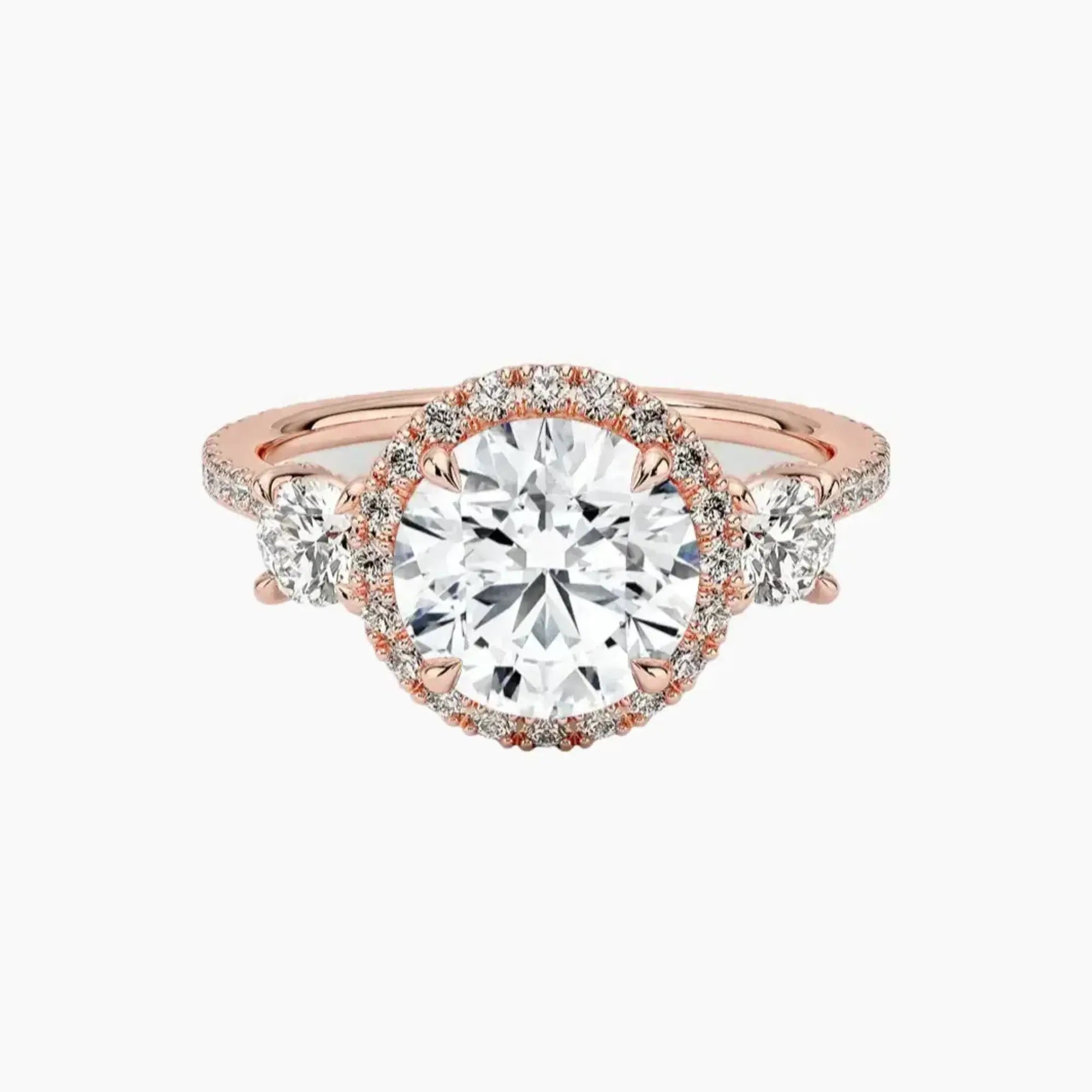 OBSER587 - Brielle Three Stone Round Halo engagement ring setting view 4