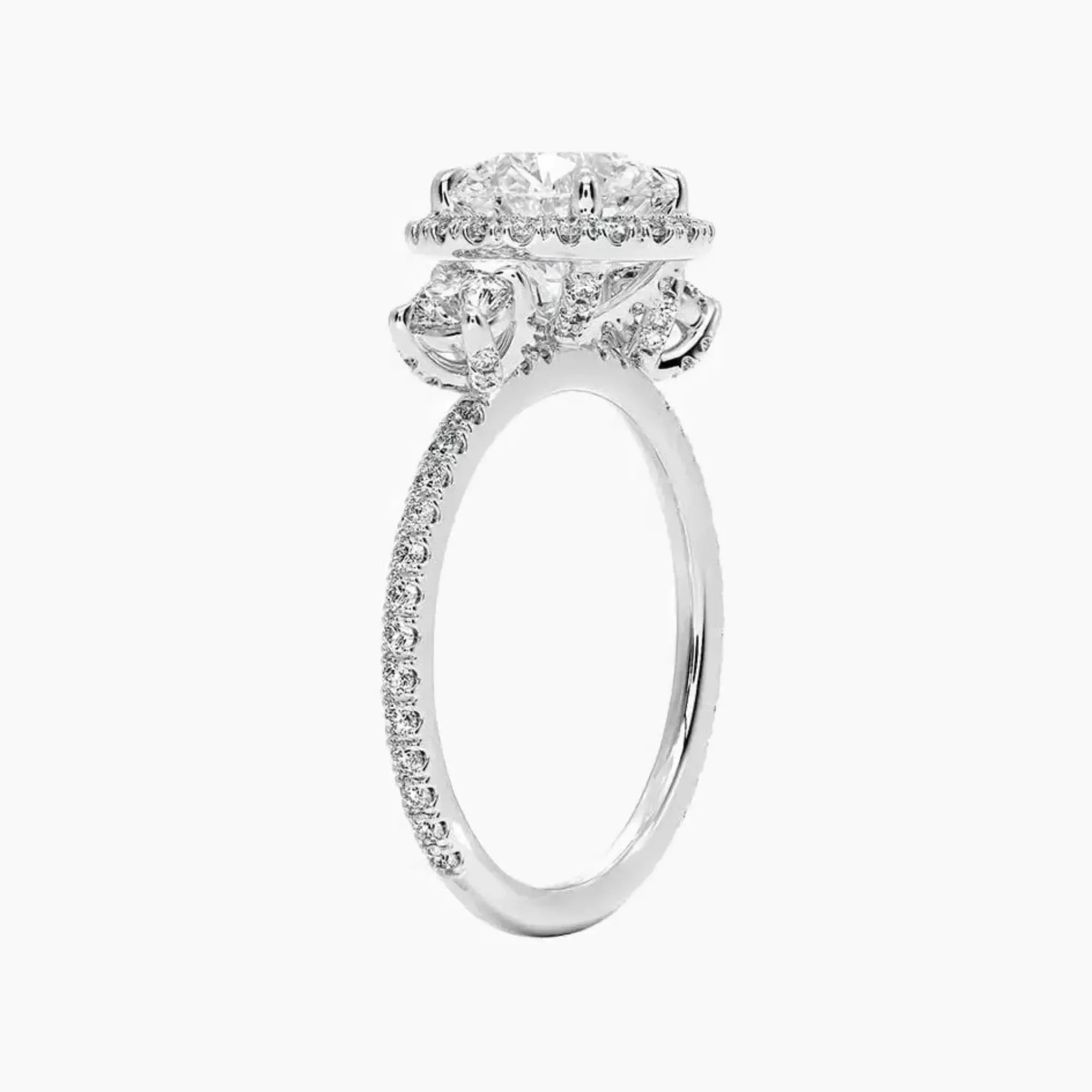 OBSER587 - Brielle Three Stone Round Halo engagement ring setting view 2