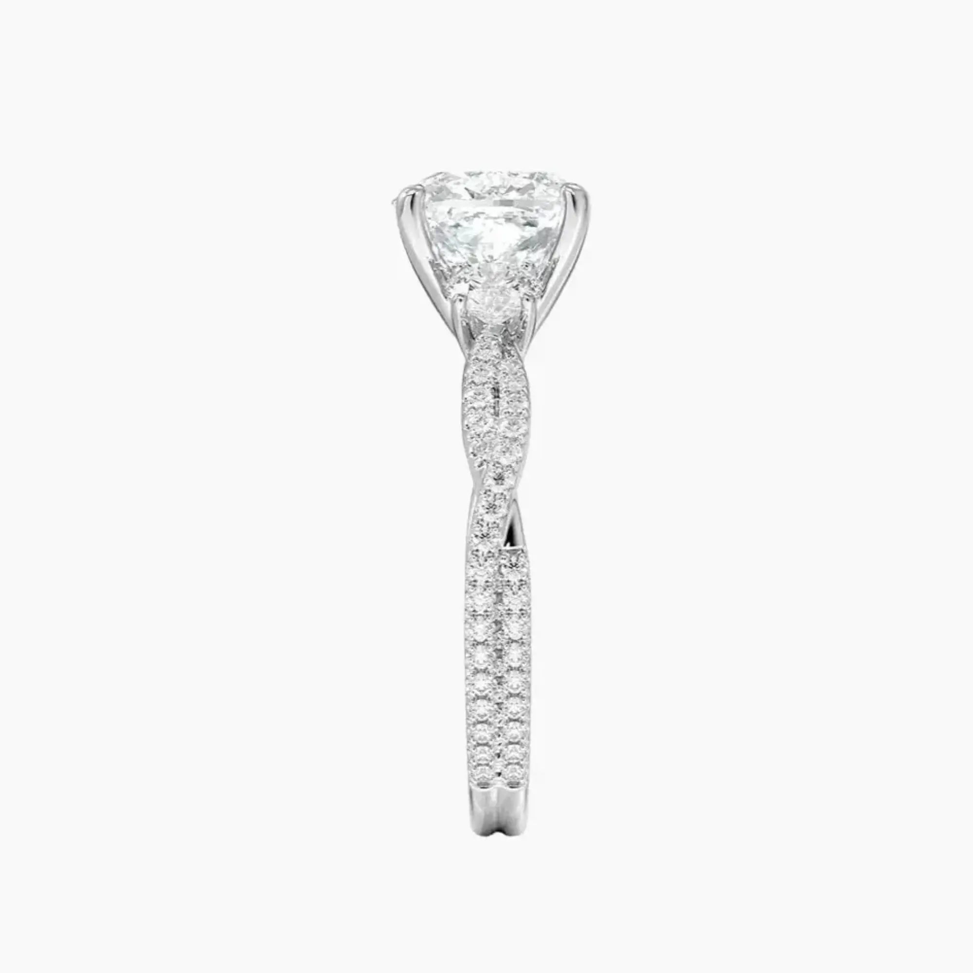 OBSER184 - Calista Adorned Three Stone Cushion Twisted engagement ring setting view 3