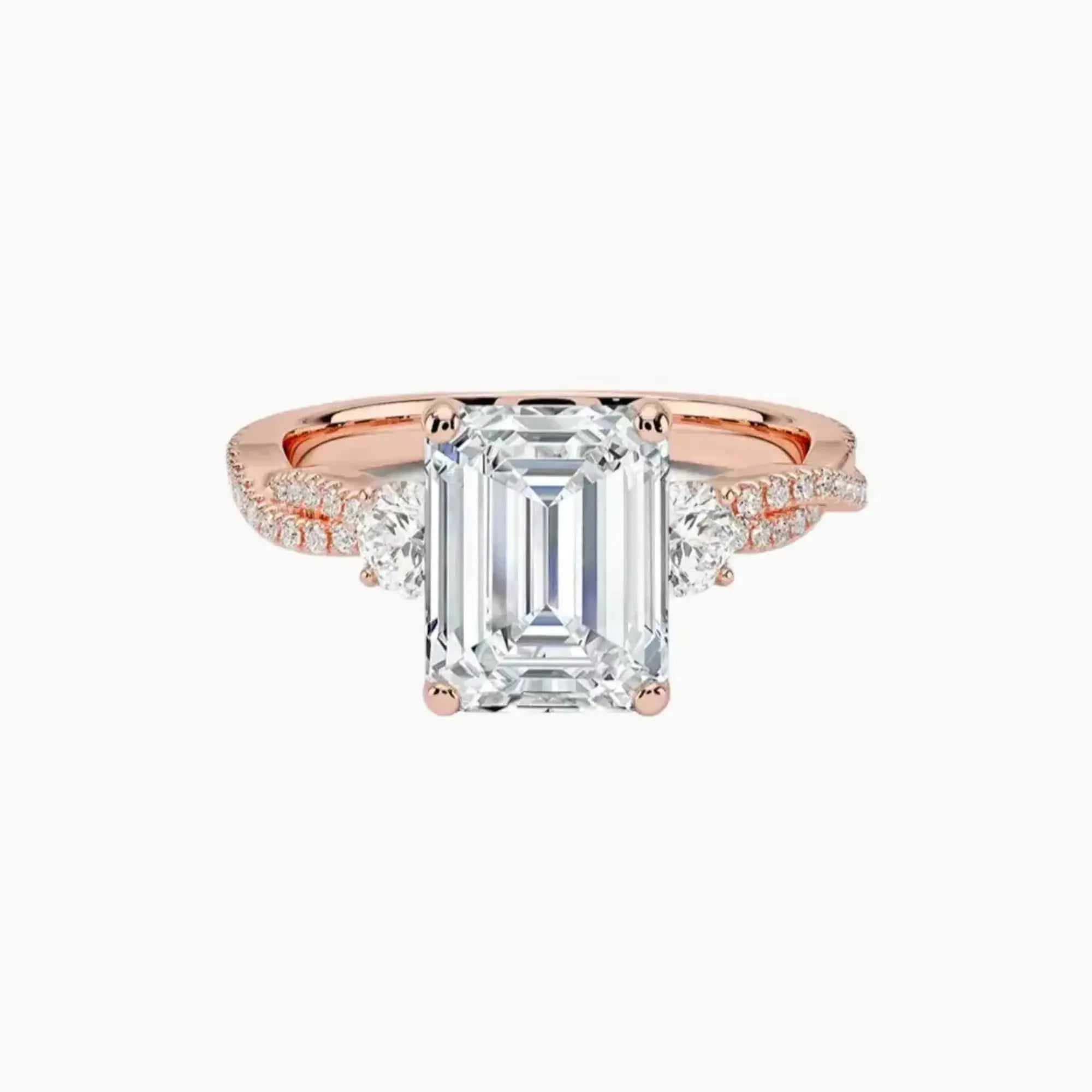 OBSER609 - Calista Adorned Three Stone Emerald Twisted engagement ring setting view 4