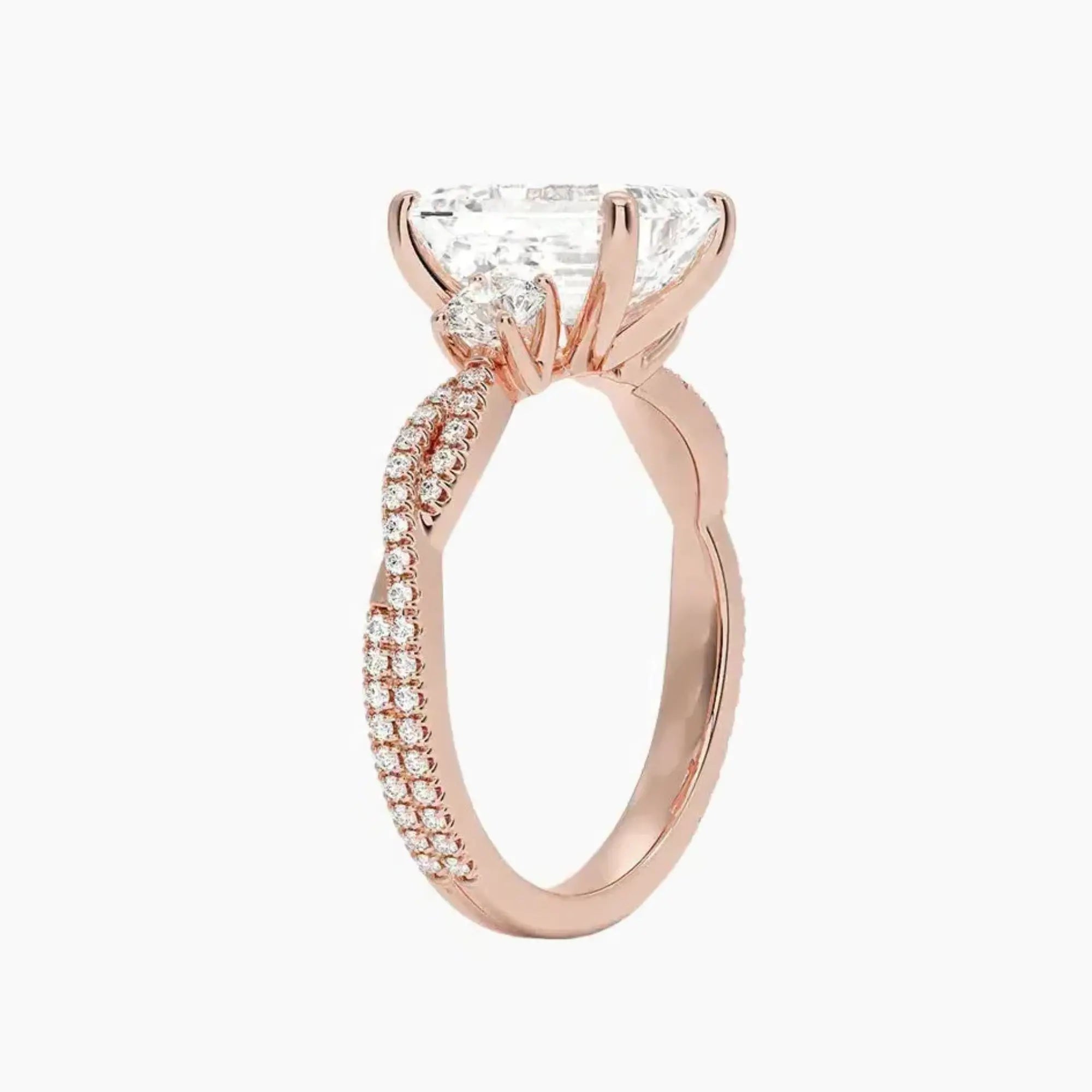 OBSER609 - Calista Adorned Three Stone Emerald Twisted engagement ring setting view 5