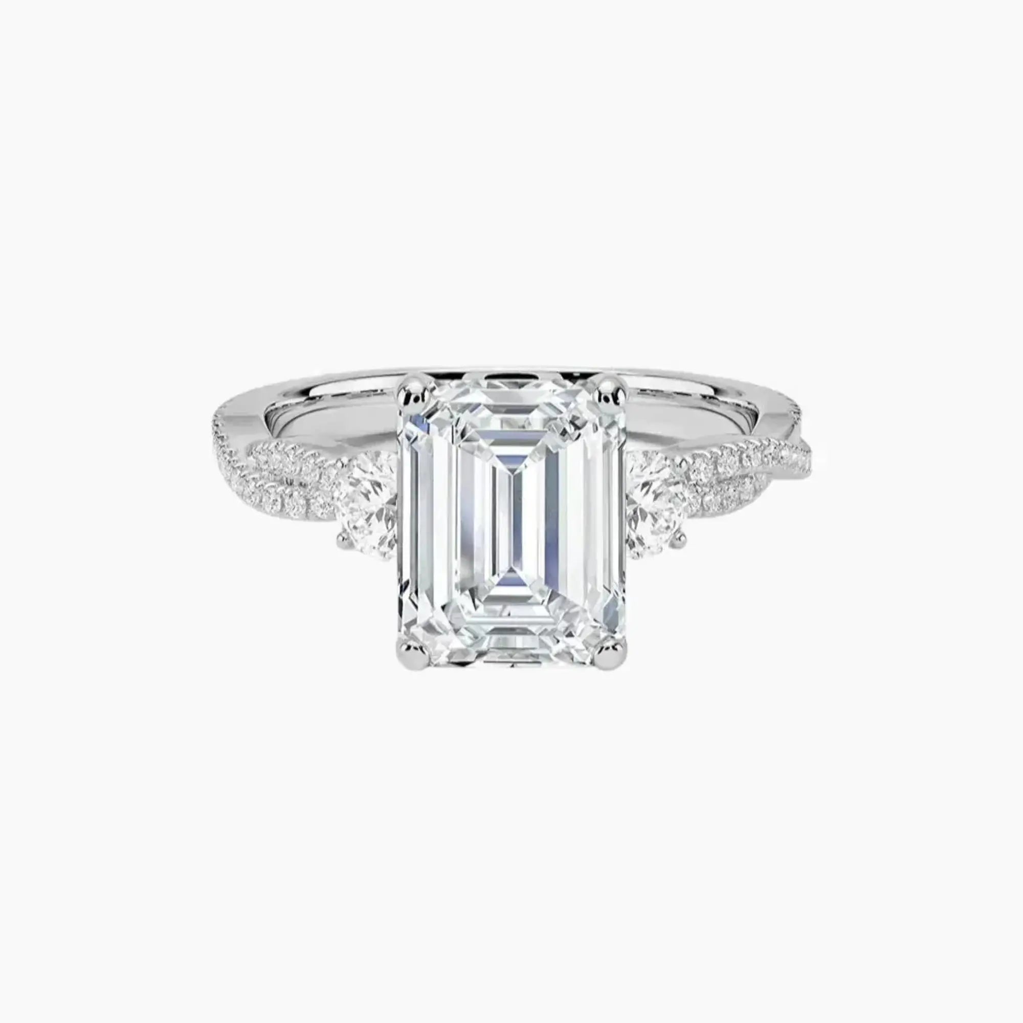 OBSER609 - Calista Adorned Three Stone Emerald Twisted engagement ring setting view 1
