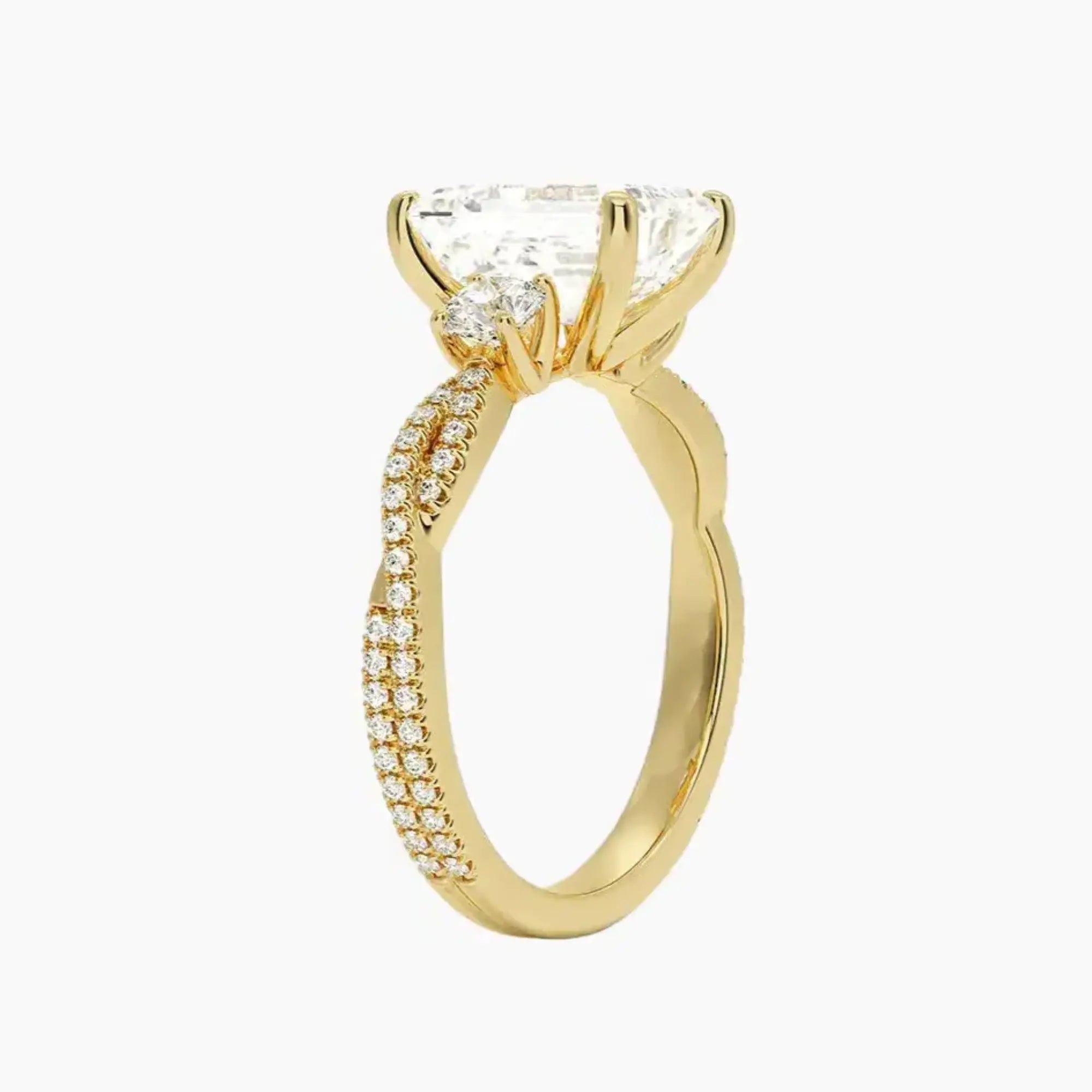 OBSER609 - Calista Adorned Three Stone Emerald Twisted engagement ring setting view 8