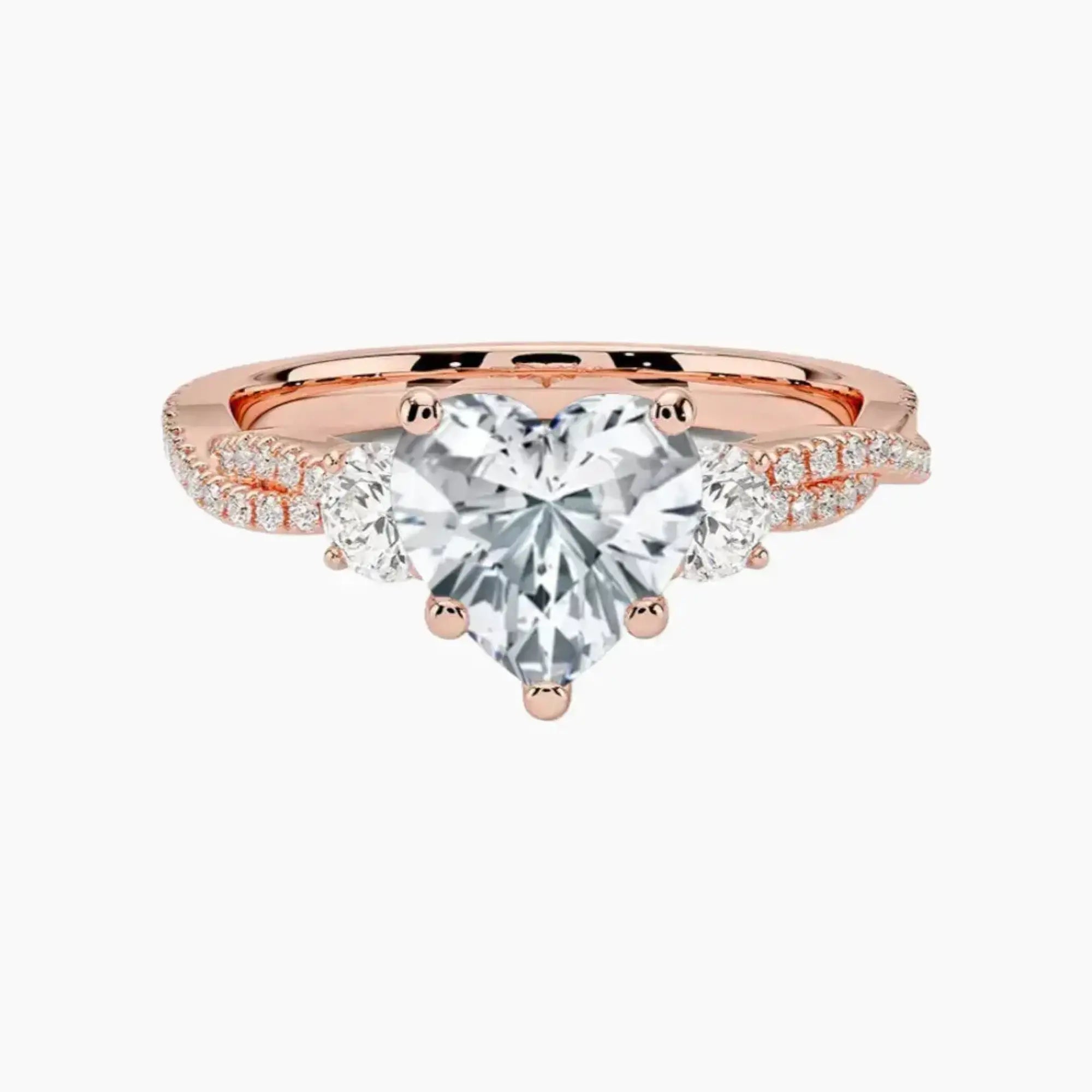 OBSER605 - Calista Adorned Three Stone Heart Twisted engagement ring setting view 4