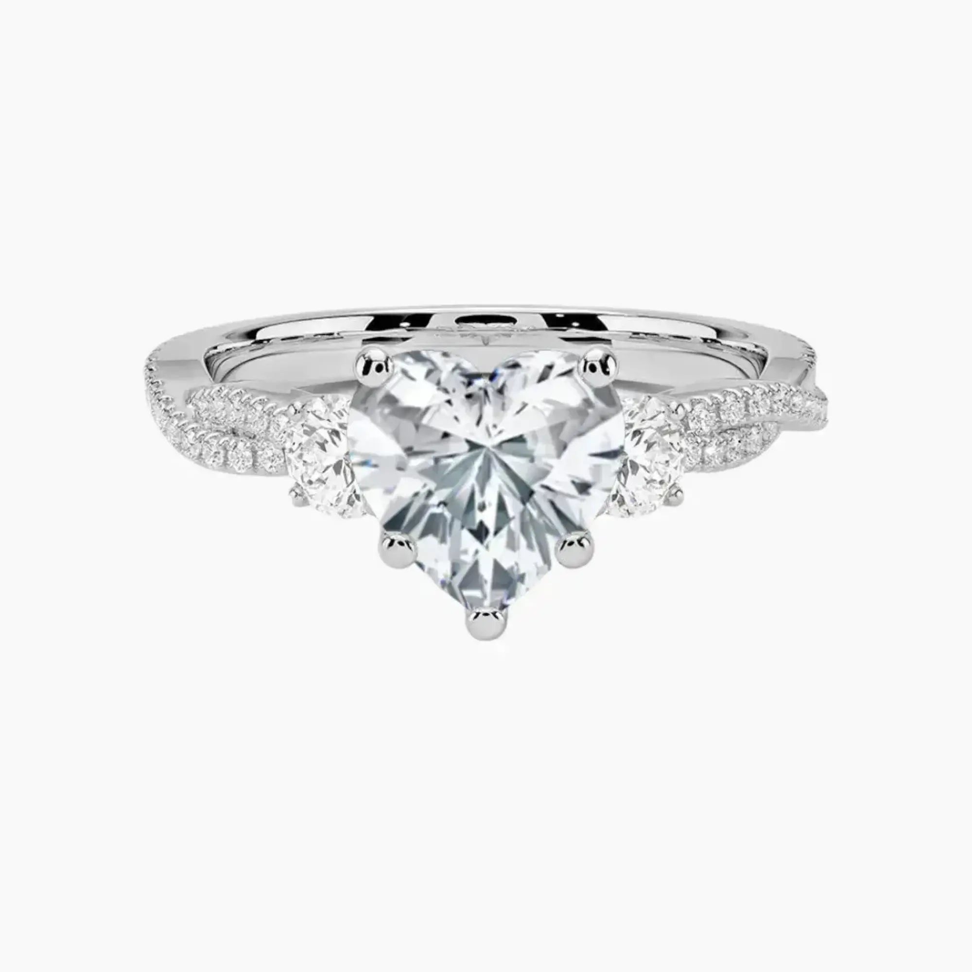 OBSER605 - Calista Adorned Three Stone Heart Twisted engagement ring setting view 1