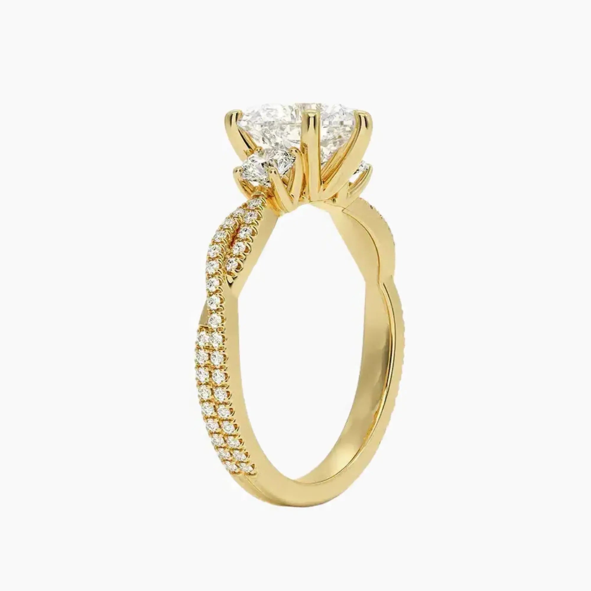 OBSER605 - Calista Adorned Three Stone Heart Twisted engagement ring setting view 8