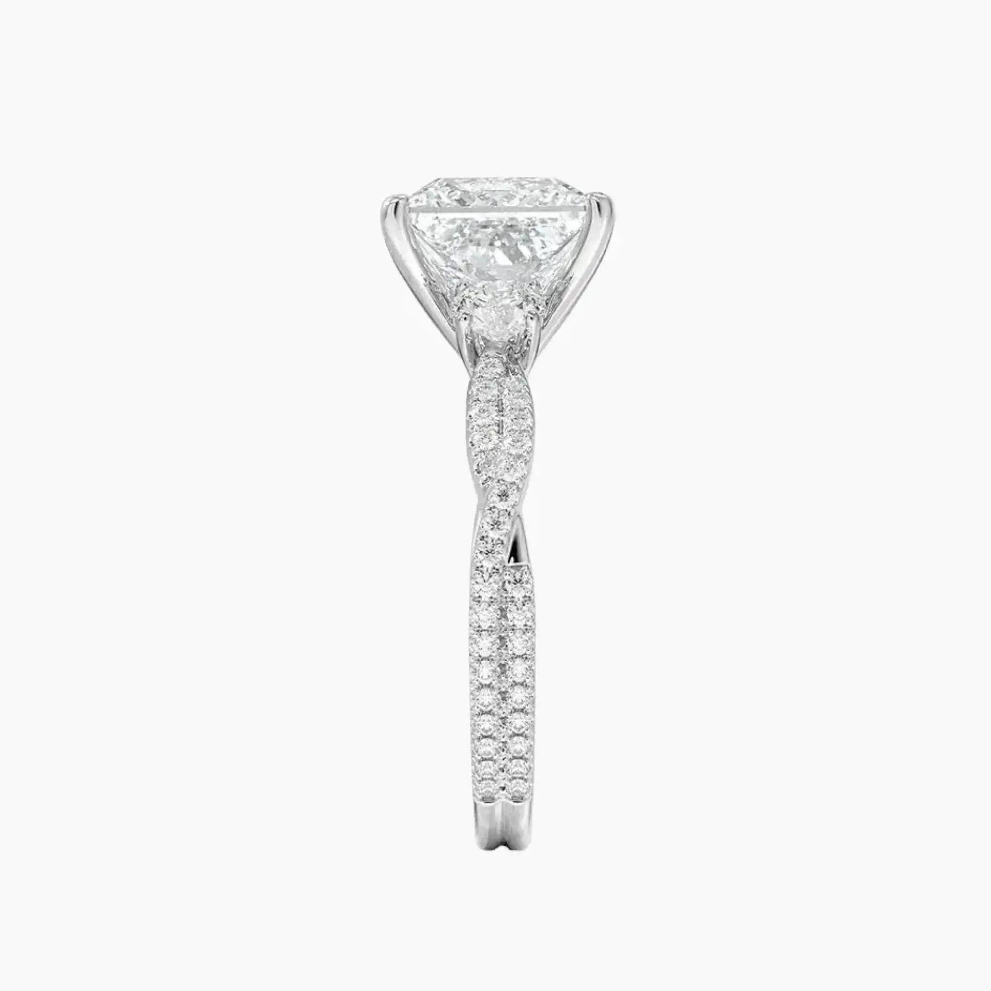 OBSER610 - Calista Adorned Three Stone Princess Twisted engagement ring setting view 3