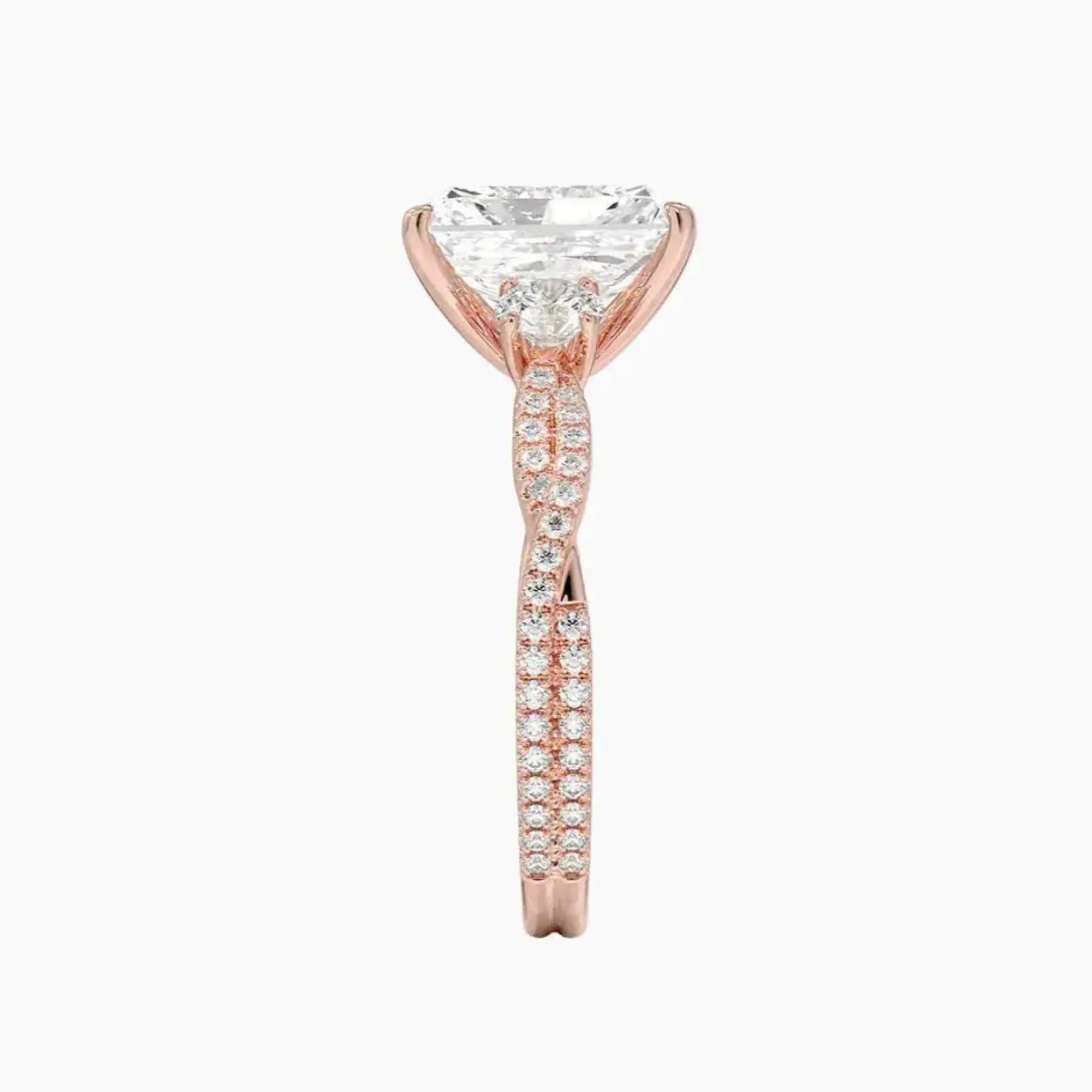 OBSER606 - Calista Adorned Three Stone Radiant Twisted engagement ring setting view 6