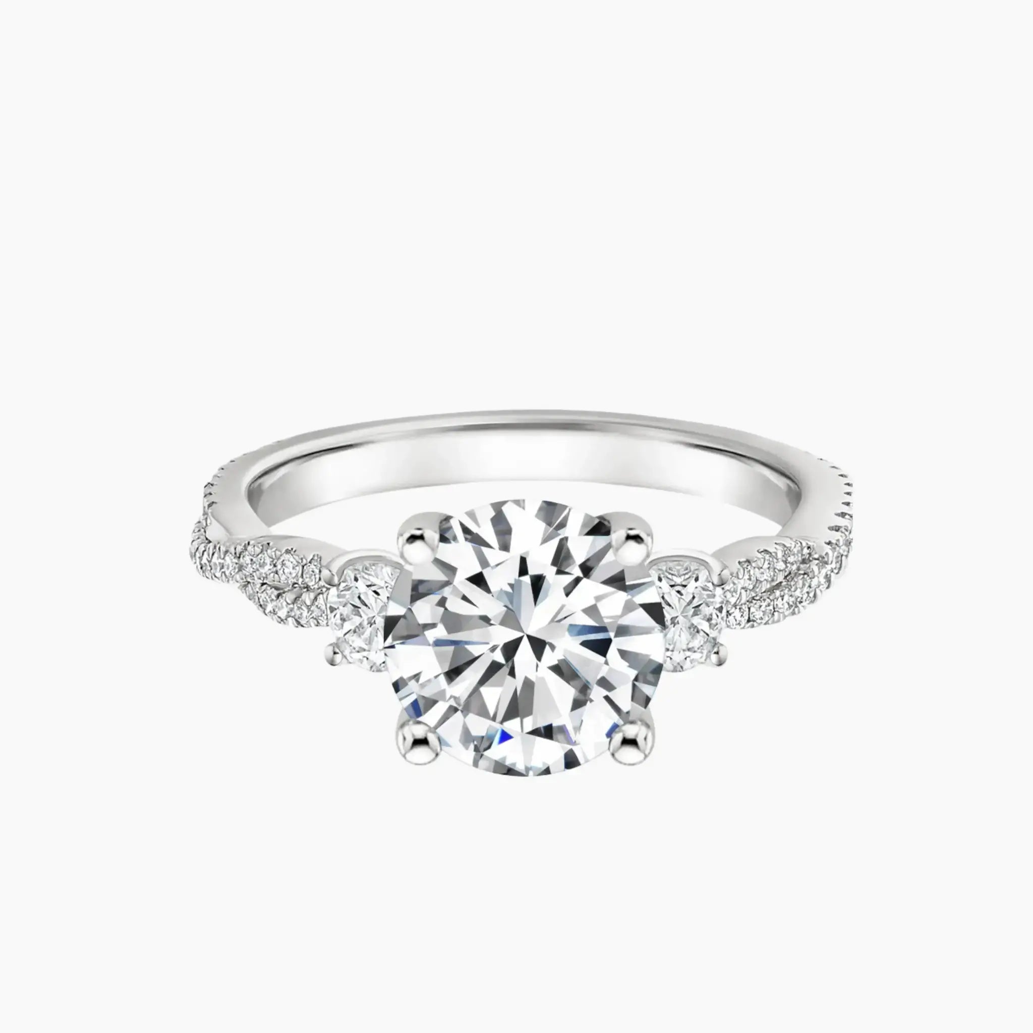 OBSER613 - Calista Adorned Three Stone Round Twisted engagement ring setting view 1