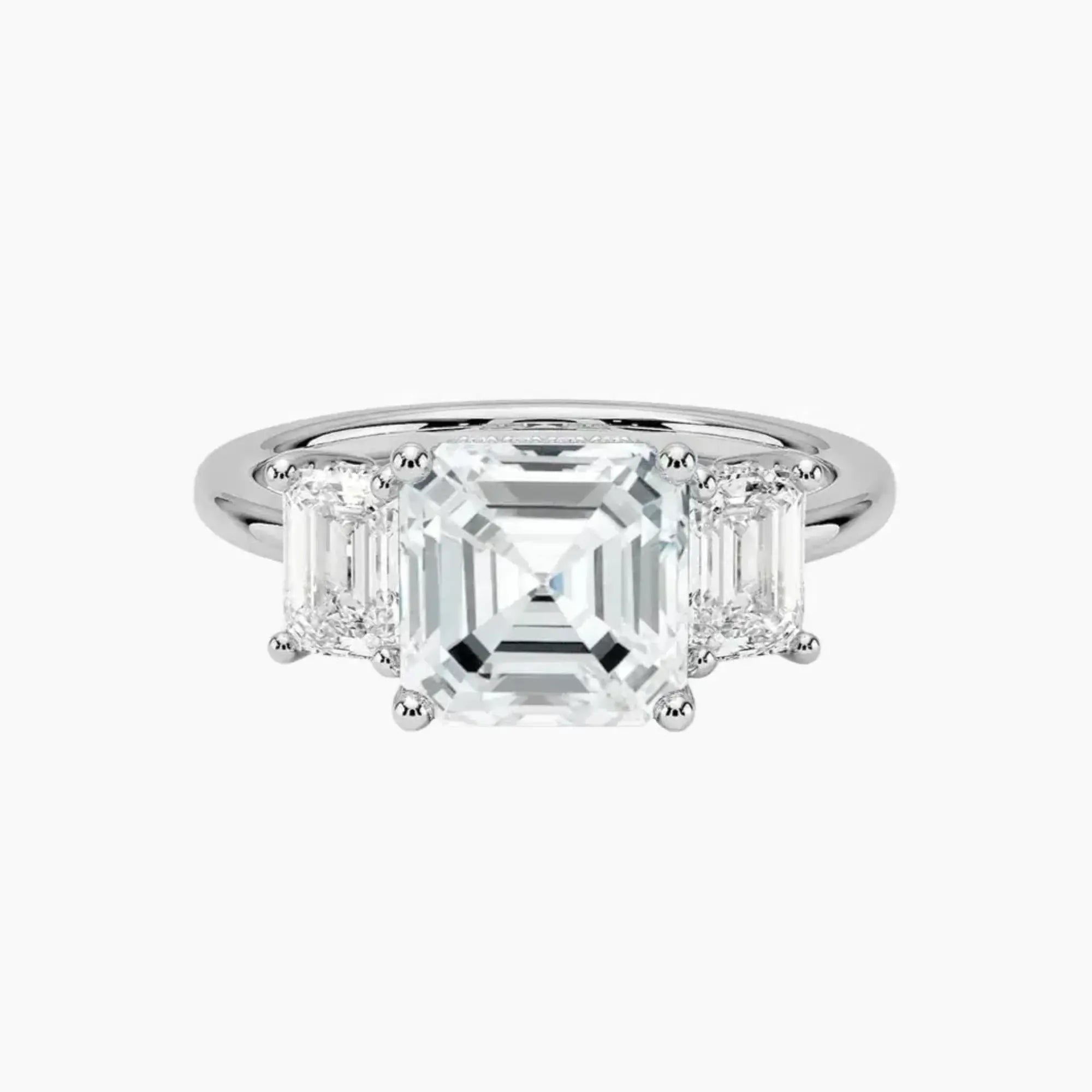 OBSER647 - Aurelia Hidden Halo Three Stone Asscher engagement ring setting view 1