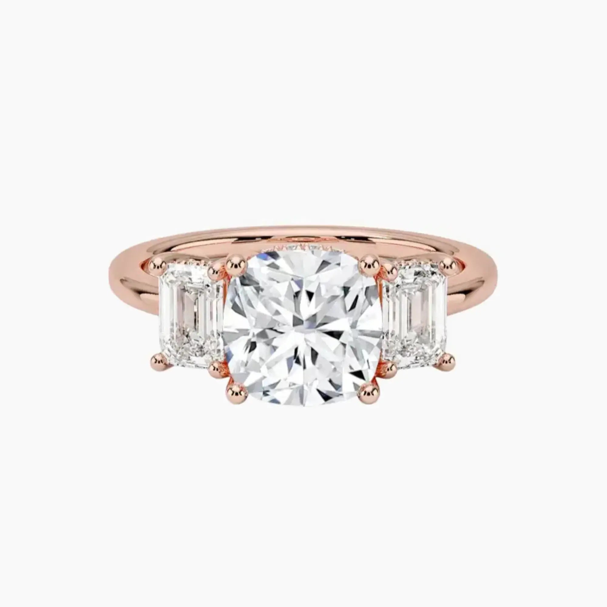 OBSER186 - Aurelia Hidden Halo Three Stone Cushion engagement ring setting view 4
