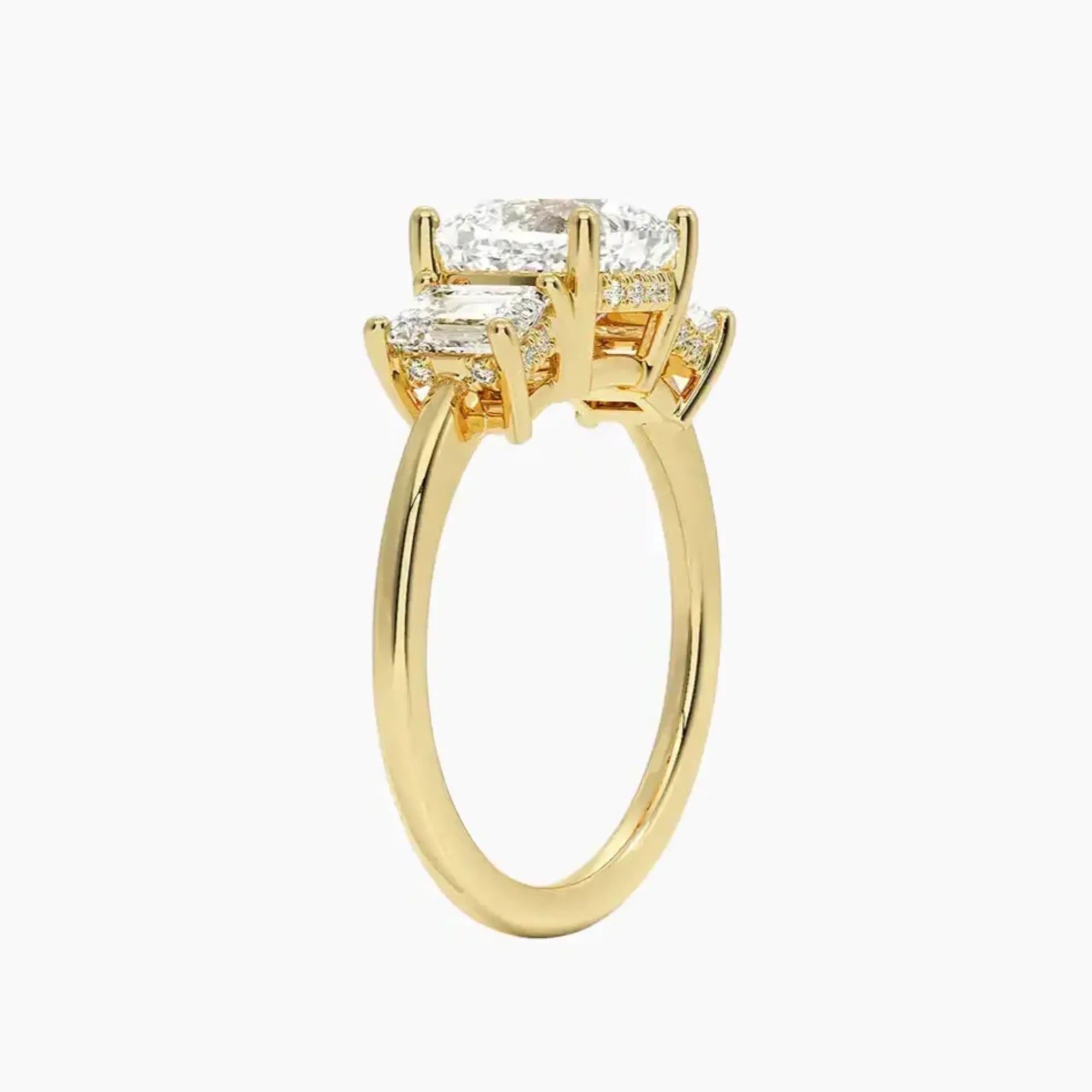 OBSER186 - Aurelia Hidden Halo Three Stone Cushion engagement ring setting view 8