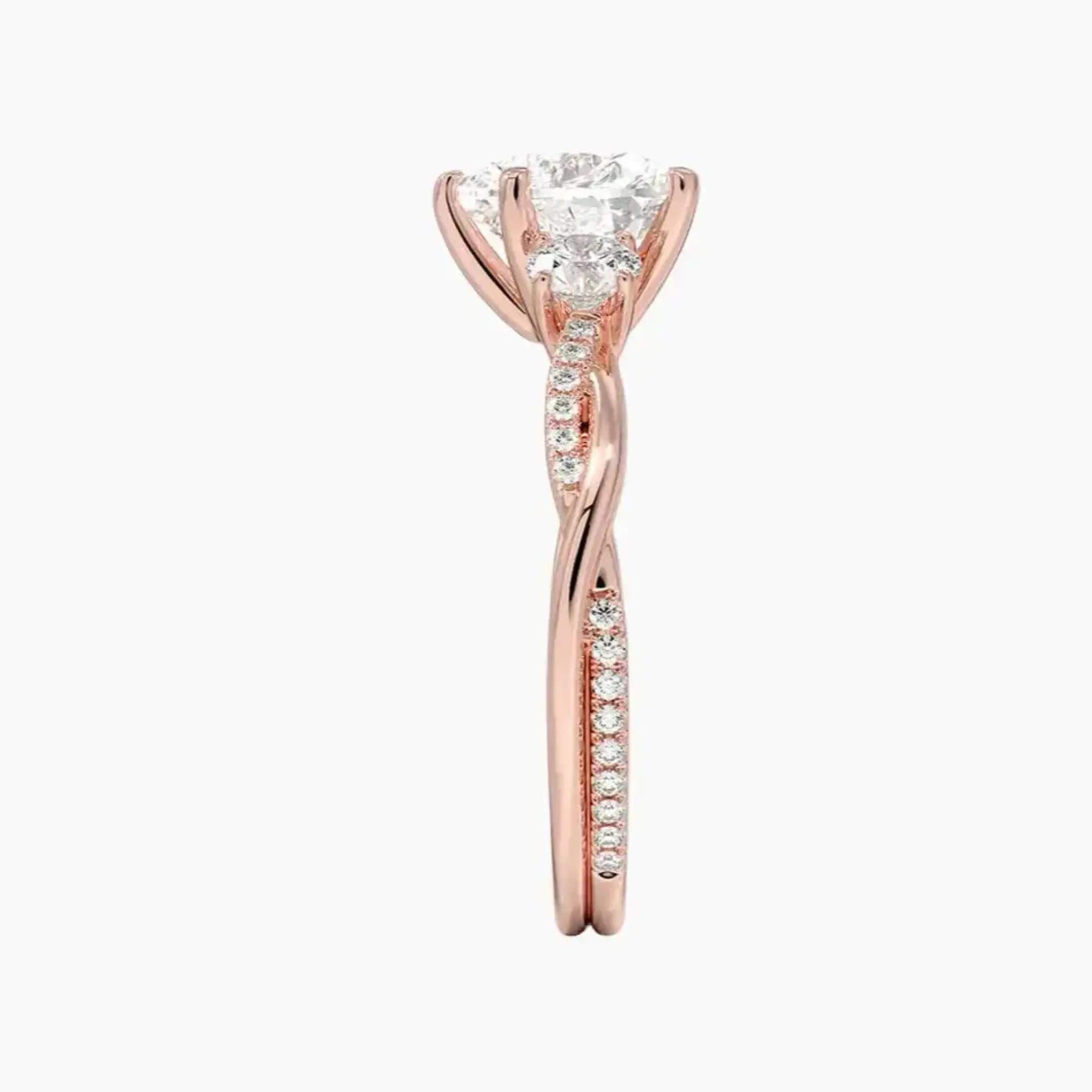 OBSER614 - Calista Three Stone Heart Twisted engagement ring setting view 6