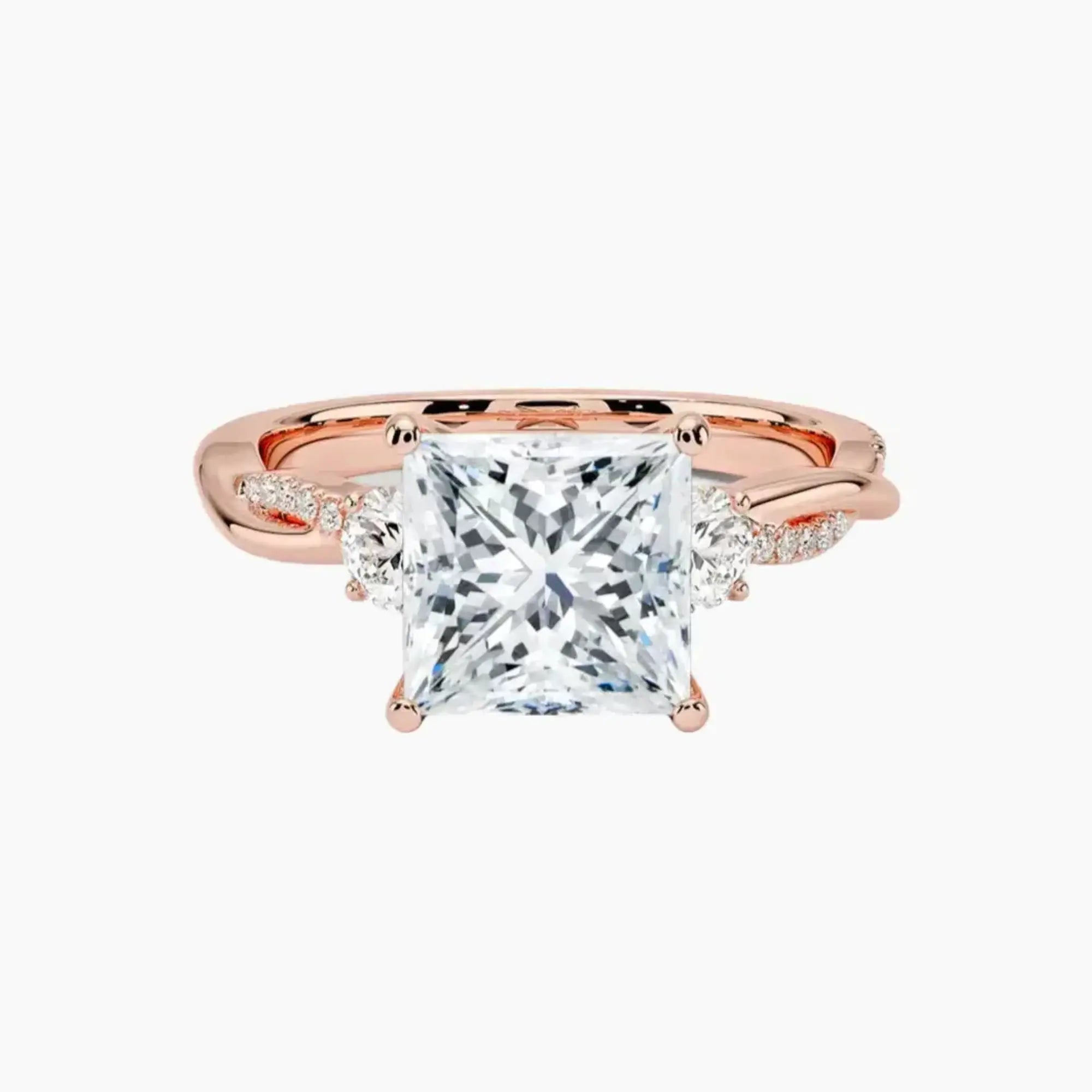 OBSER618 - Calista Three Stone Princess Twisted engagement ring setting view 4