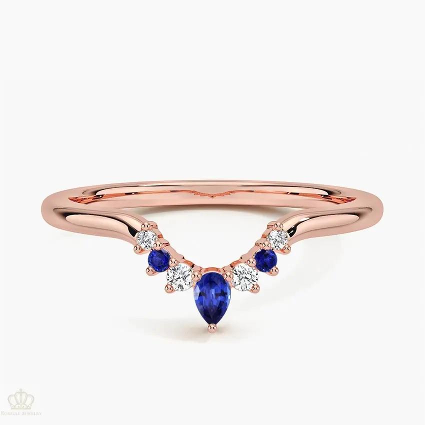 Lunette Lab Grown Sapphire and Diamond Contoured Wedding Band Ring - LR39 - Roselle Jewelry