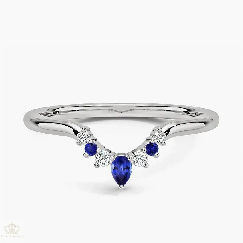 Lunette Lab Grown Sapphire and Diamond Contoured Wedding Band Ring - LR39 - Roselle Jewelry