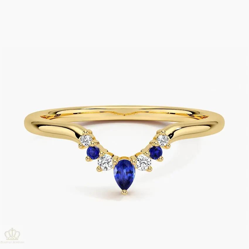 Lunette Lab Grown Sapphire and Diamond Contoured Wedding Band Ring - LR39 - Roselle Jewelry