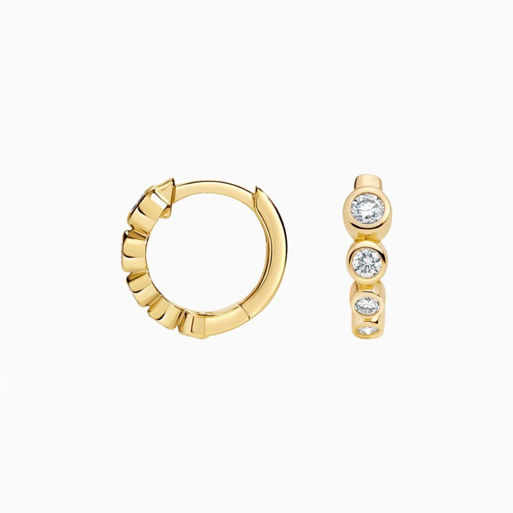 LE577 - Anya Bezel Set Round Diamond Huggie Hoop Earrings