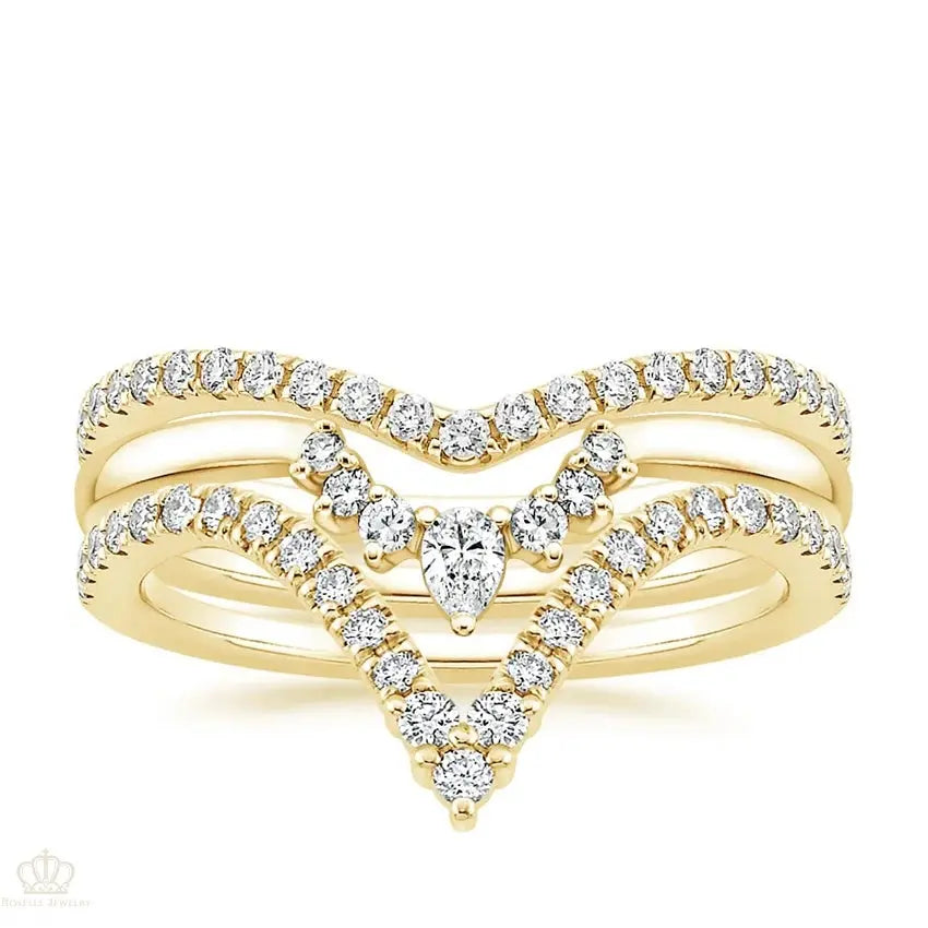 Crown Diamond Stack Wedding Band Ring - LR118 Camélia™