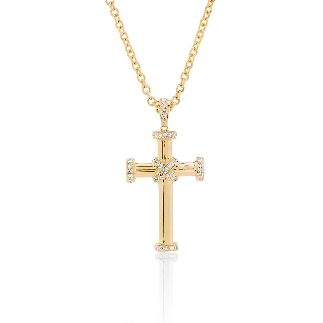 OBFJ0043 - 14K Gold Contemporary Diamond Cross Necklace 1