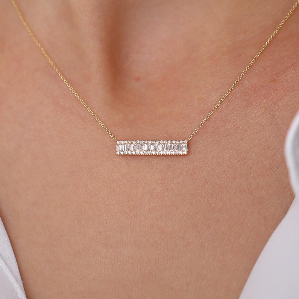 OBFJ0122 - 14k Rose Gold Baguette Diamond Horizontal Necklace 2