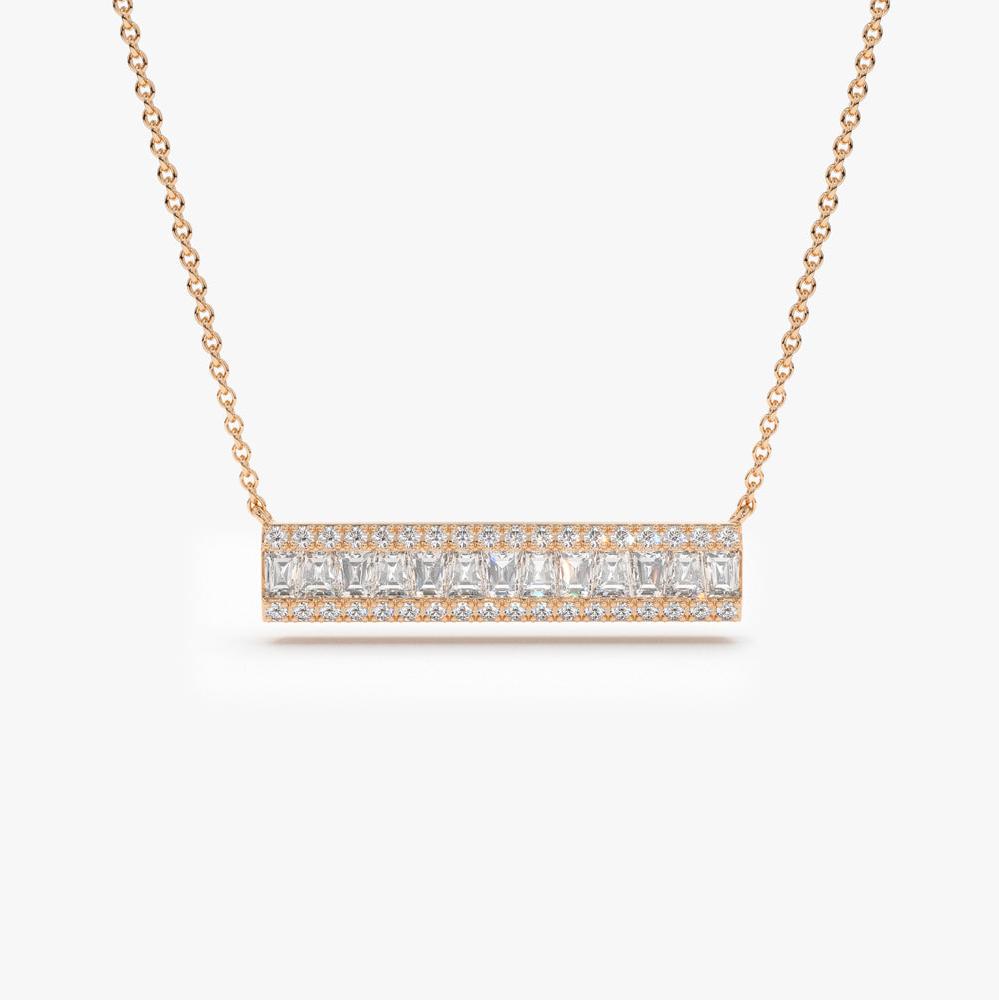 OBFJ0122 - 14k Rose Gold Baguette Diamond Horizontal Necklace 1