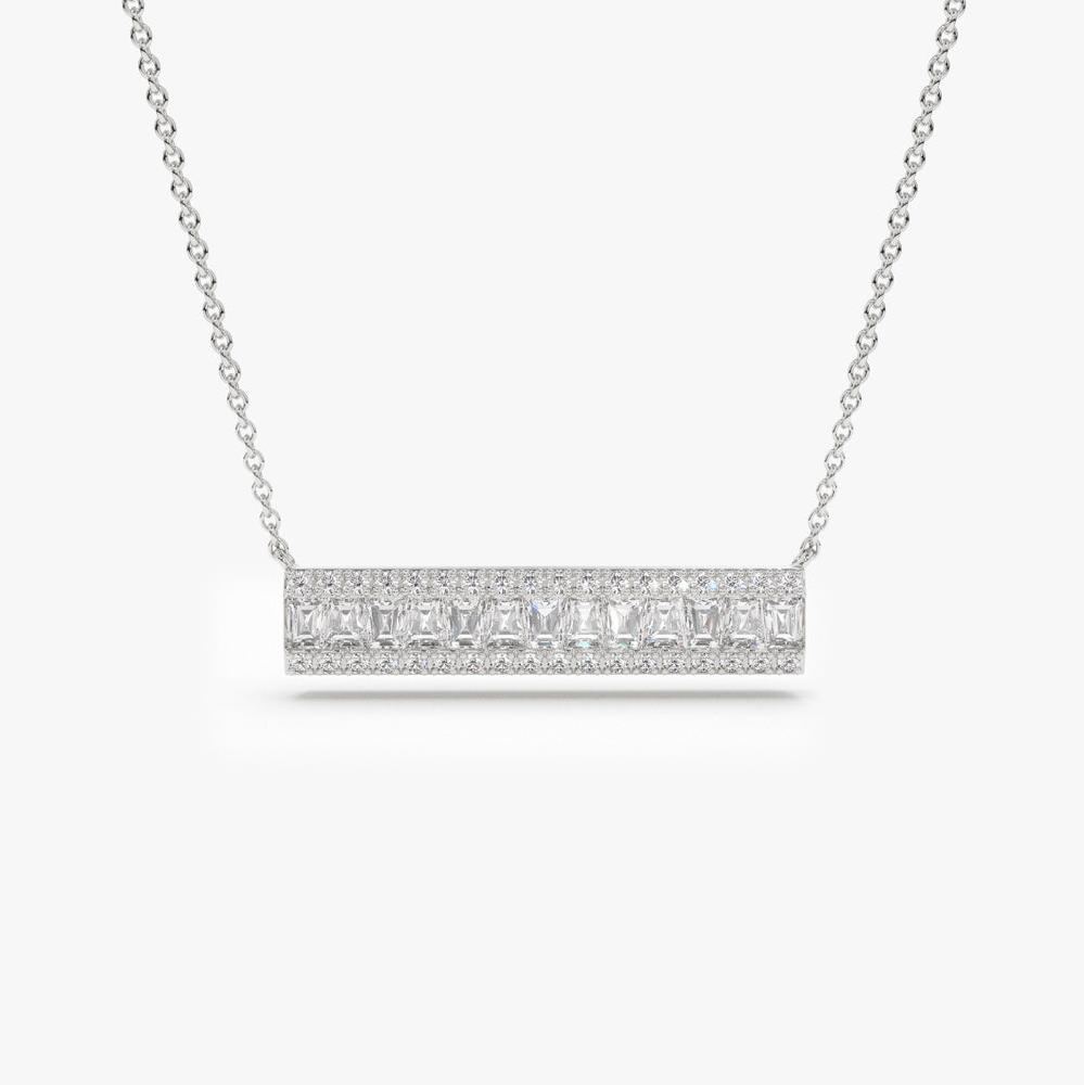 OBFJ1966 - Baguette Diamond Horizontal Necklace necklace in selectable metal and diamond options - Roselle Jewelry view 5