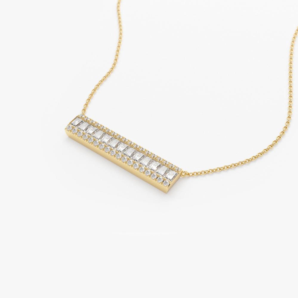 OBFJ1966 - Baguette Diamond Horizontal Necklace necklace in selectable metal and diamond options - Roselle Jewelry view 6
