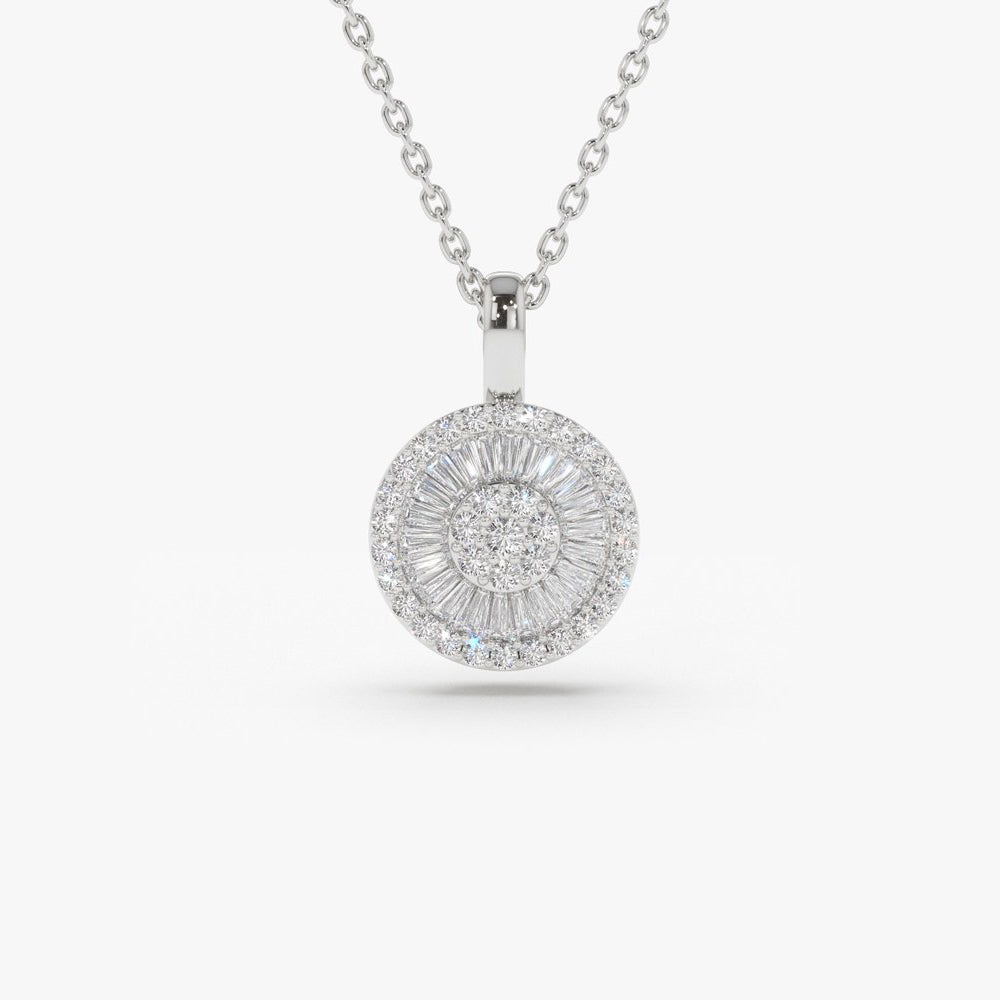 OBFJ1895 - Baguette Diamond Disc Cluster Necklace necklace in selectable metal and diamond options - Roselle Jewelry view 6