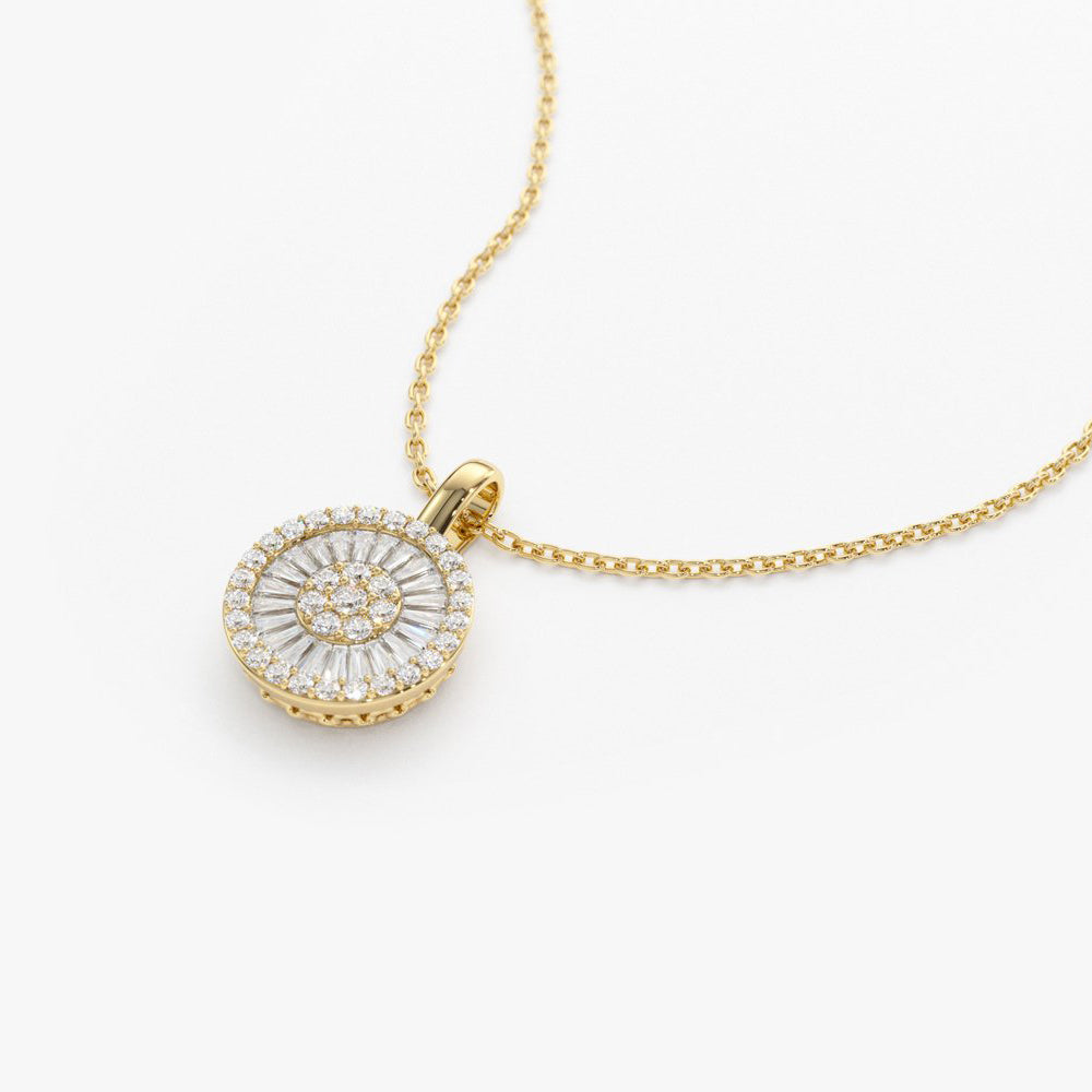 OBFJ1895 - Baguette Diamond Disc Cluster Necklace necklace in selectable metal and diamond options - Roselle Jewelry view 7