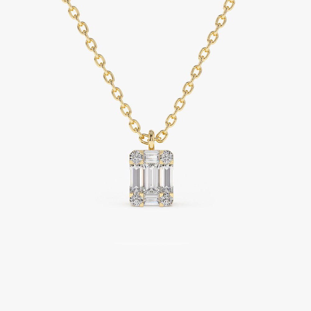 OBFJ2012 - Baguette & Round Diamond Charm Pendant necklace in selectable metal and diamond options - Roselle Jewelry view 1
