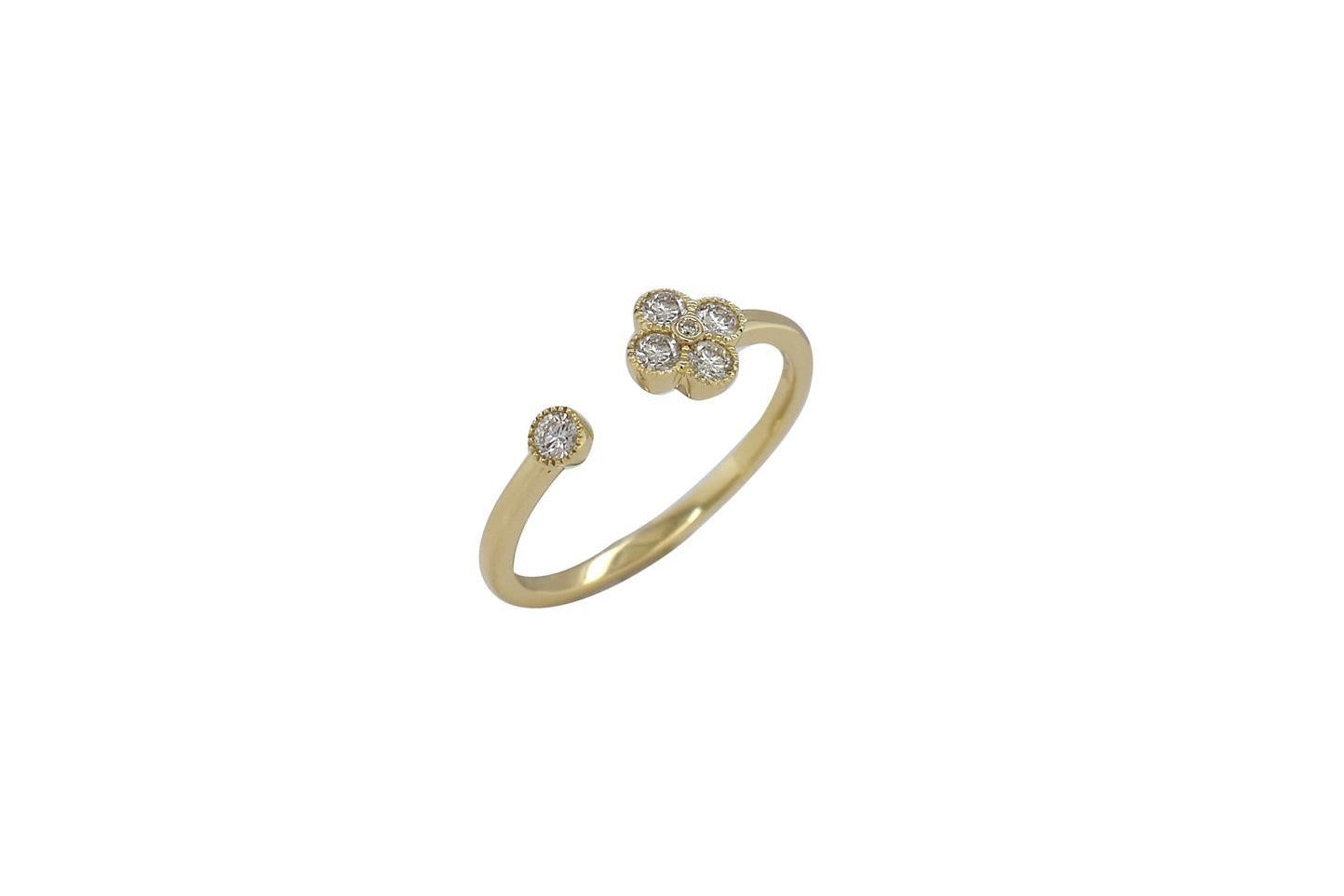 OBFJ0066 - 14k Gold Open Cuff Clover Diamond Band 1