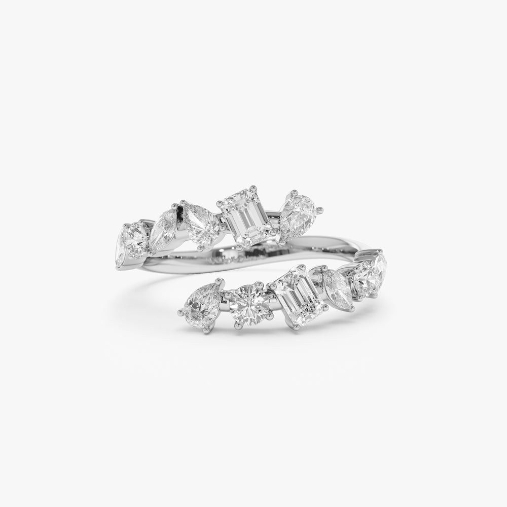 OBFJ2191 - 14K Solid Gold Cross Over Mix Diamond Ring 6