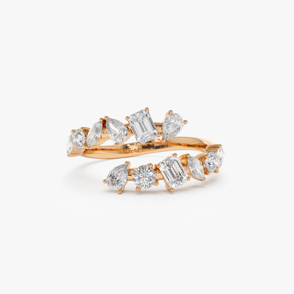 OBFJ2191 - 14K Solid Gold Cross Over Mix Diamond Ring 7
