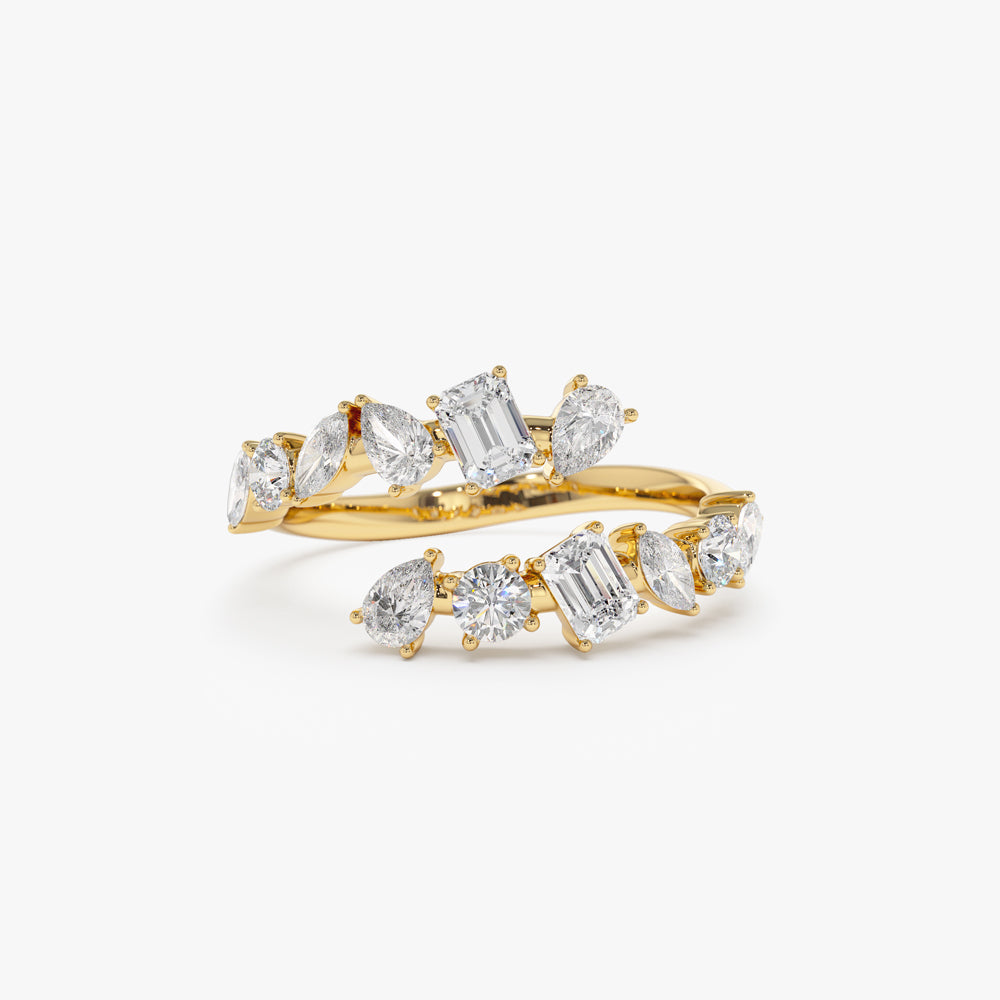 OBFJ2191 - 14K Solid Gold Cross Over Mix Diamond Ring 1