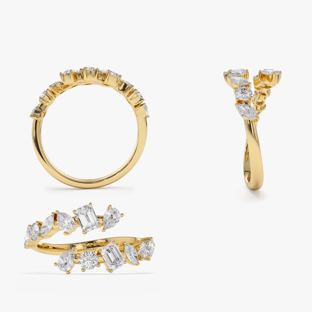 OBFJ2191 - 14K Solid Gold Cross Over Mix Diamond Ring 9