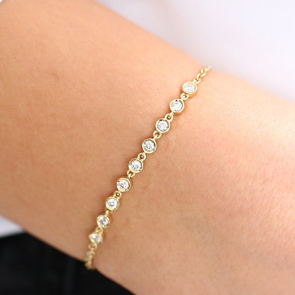OBFJ1657 - 14K Gold Bezel Set Diamond Bracelet 2