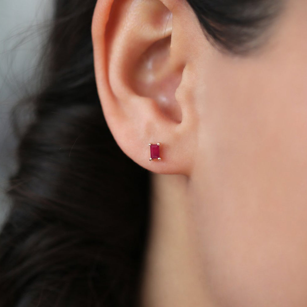 OBFJ1688 - 14K Gold Baguette Ruby Earrings 3