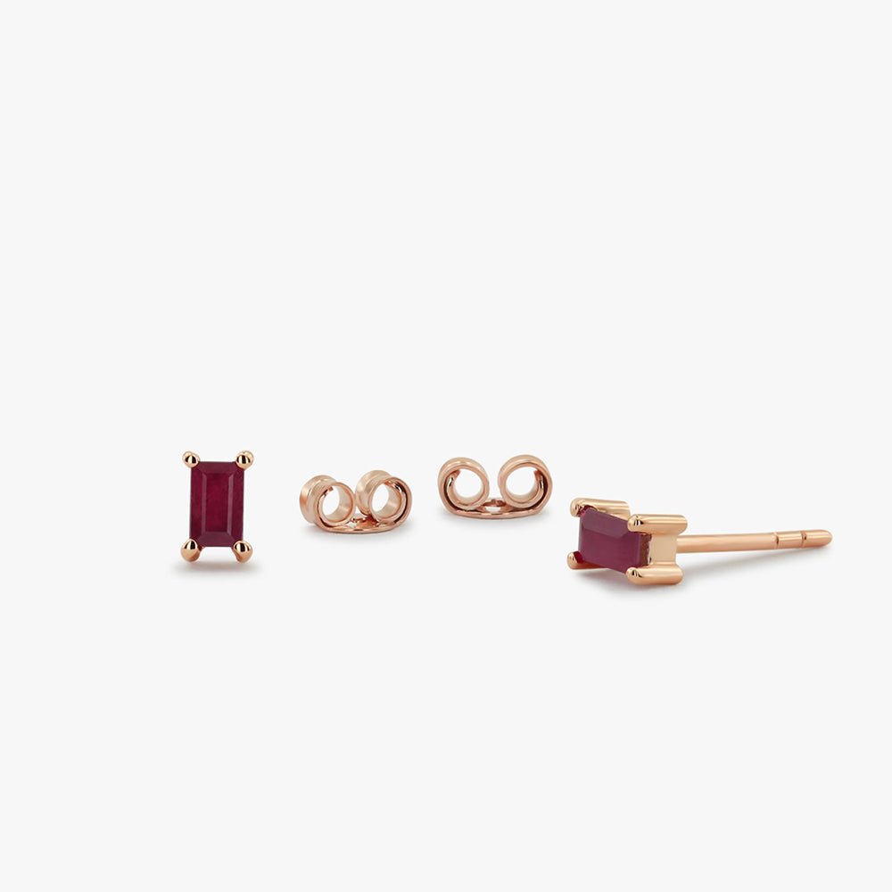 OBFJ1688 - 14K Gold Baguette Ruby Earrings 4