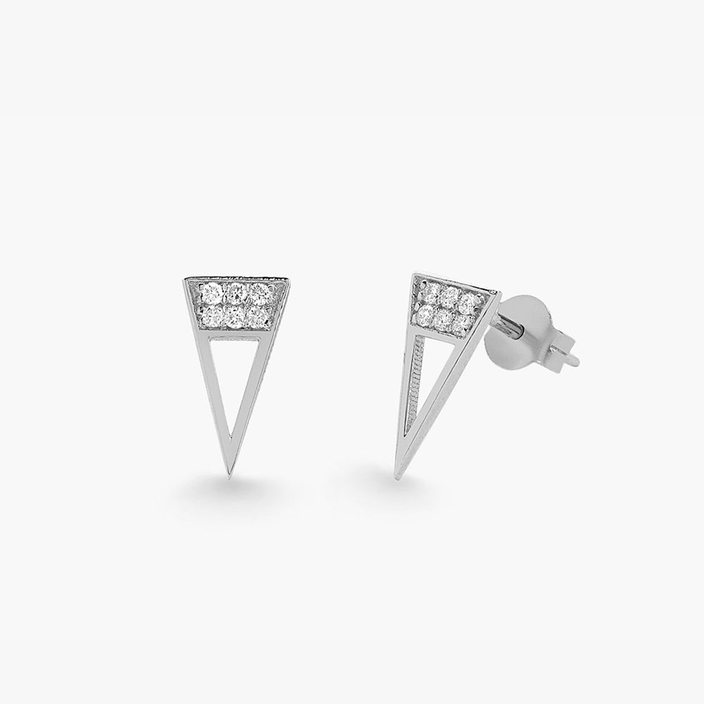OBFJ1655 - 14K Gold Elongated Triangle Earrings with Micro Pave Diamonds 4