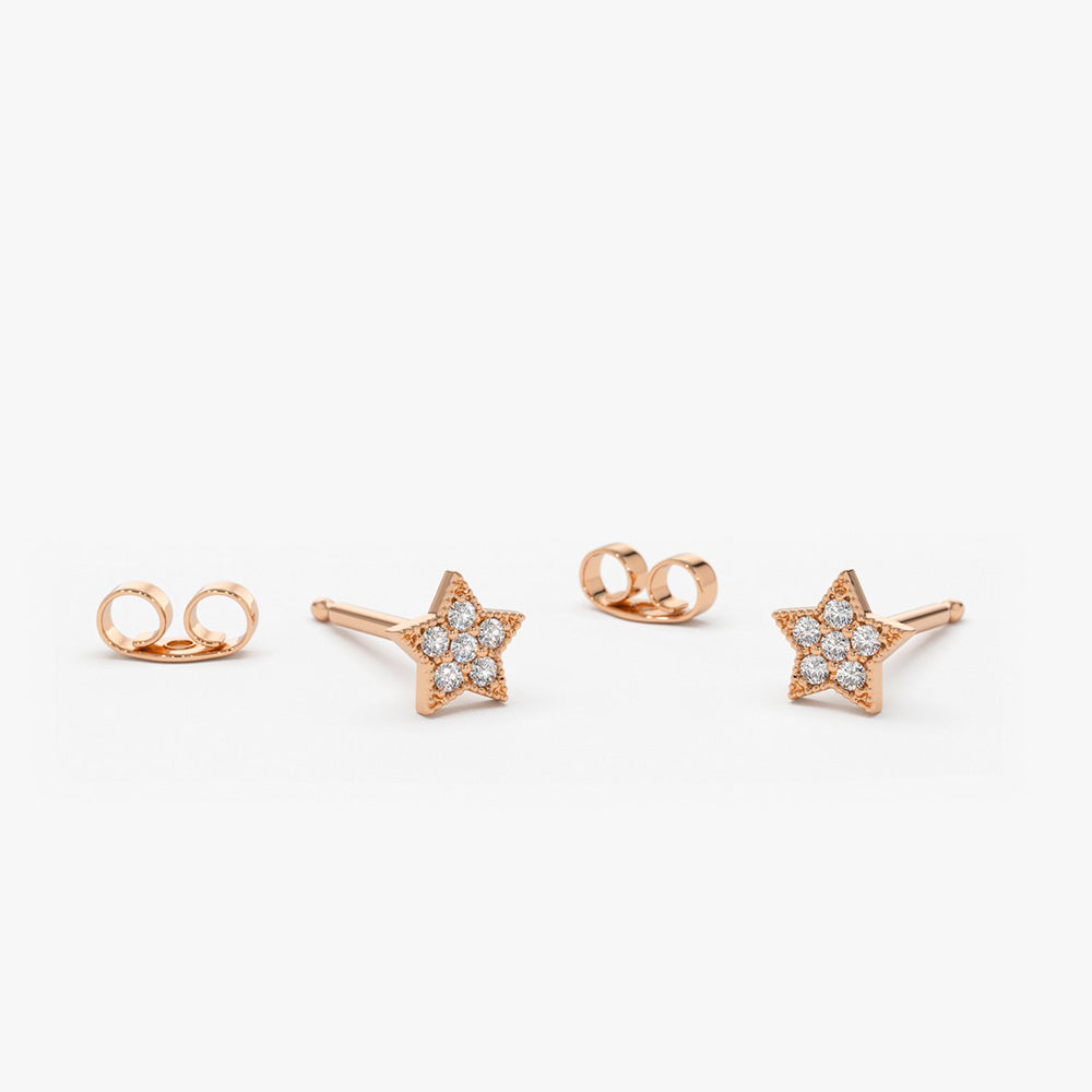 OBFJ0127 - 14K Rose Gold Tiny Diamond Star Studs 1