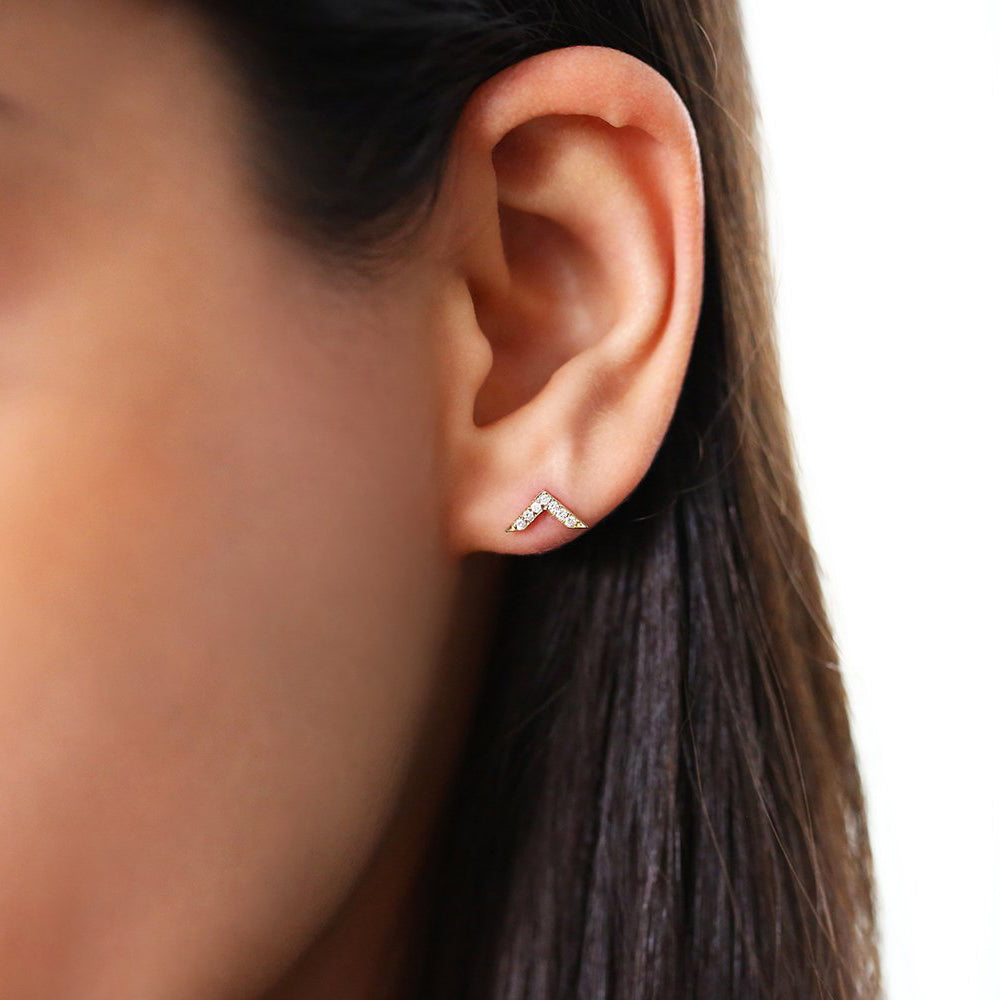 OBFJ0128 - 14K Rose Gold Dainty Diamond Chevron Earrings 2
