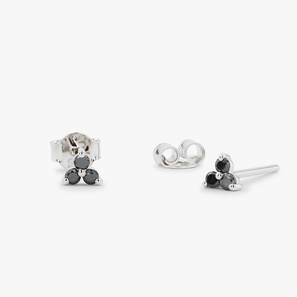 OBFJ1694 - 14K Gold Tiny Black Diamond Trio Stud Earrings 5