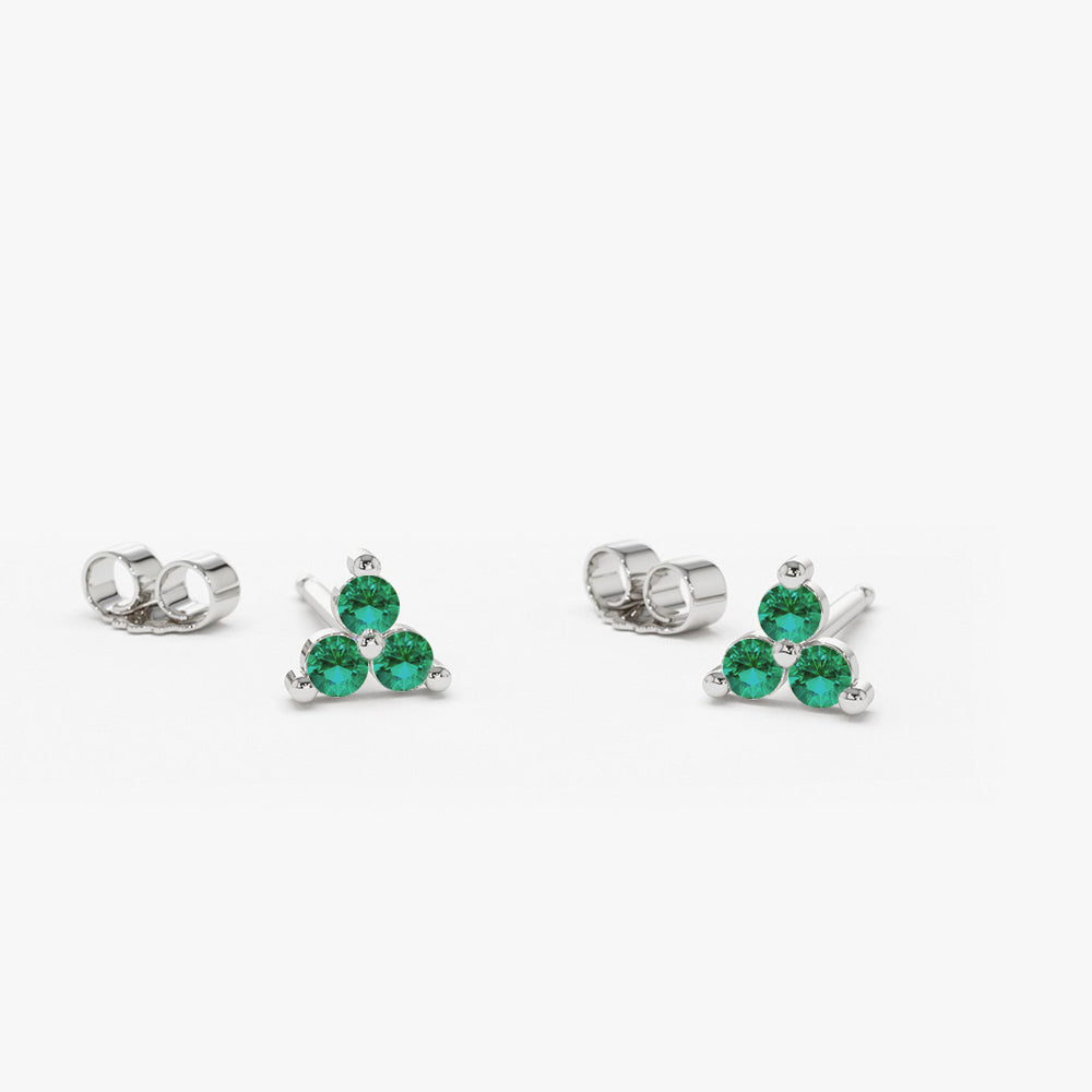 OBFJ0991 - 14K Tiny Trio Emerald Earrings 4