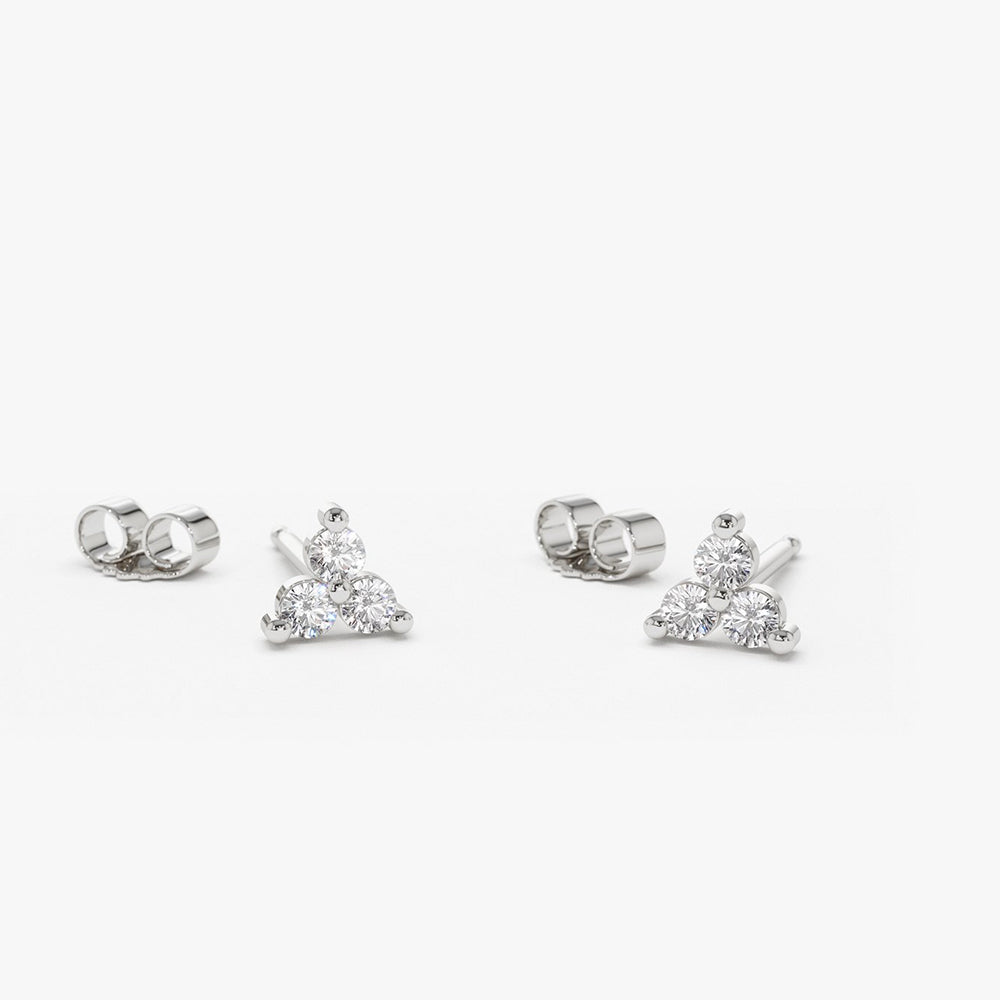 OBFJ1602 - 14K Gold Prong Setting Diamond Trio Tiny Stud Earrings 5