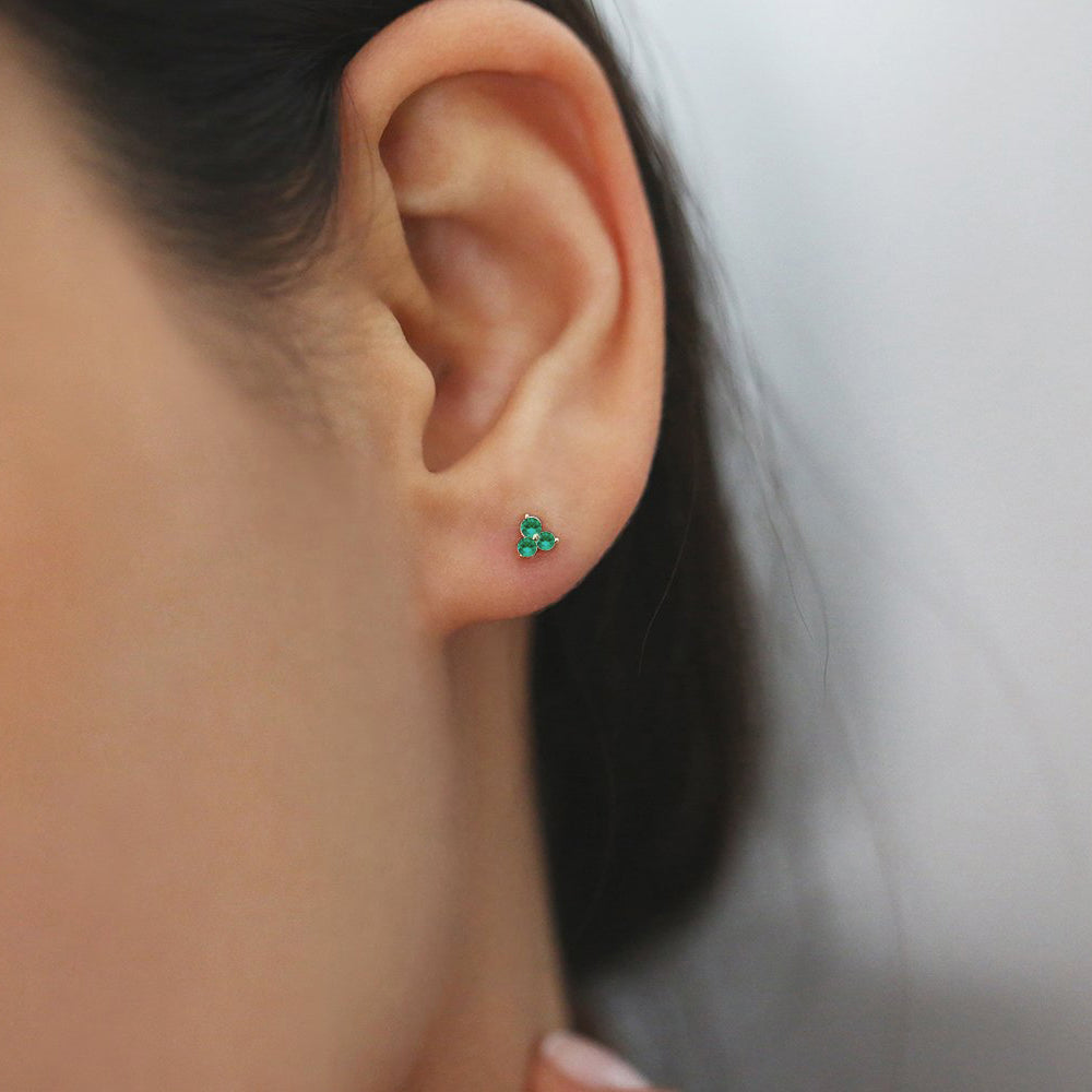OBFJ0991 - 14K Tiny Trio Emerald Earrings 3