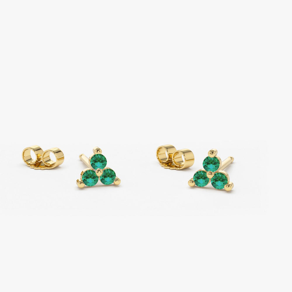 OBFJ0991 - 14K Tiny Trio Emerald Earrings 1
