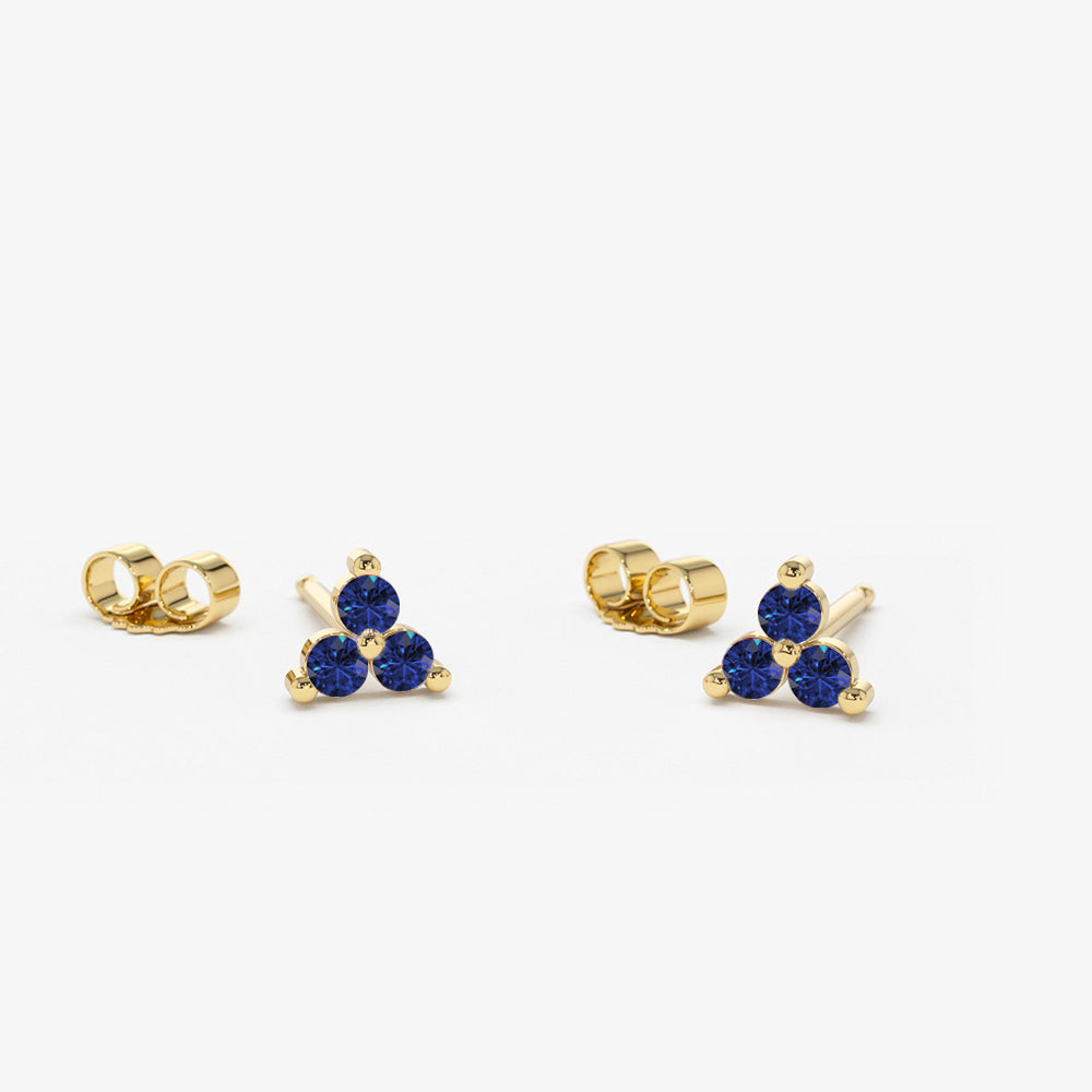 OBFJ0989 - 14K Tiny Trio Sapphire Earrings 1