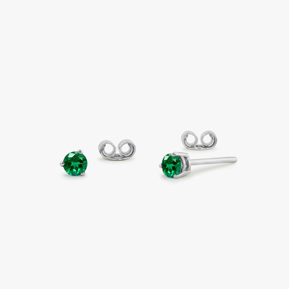 OBFJ1686 - 14K Gold Round Cut Emerald Stud Earrings 5
