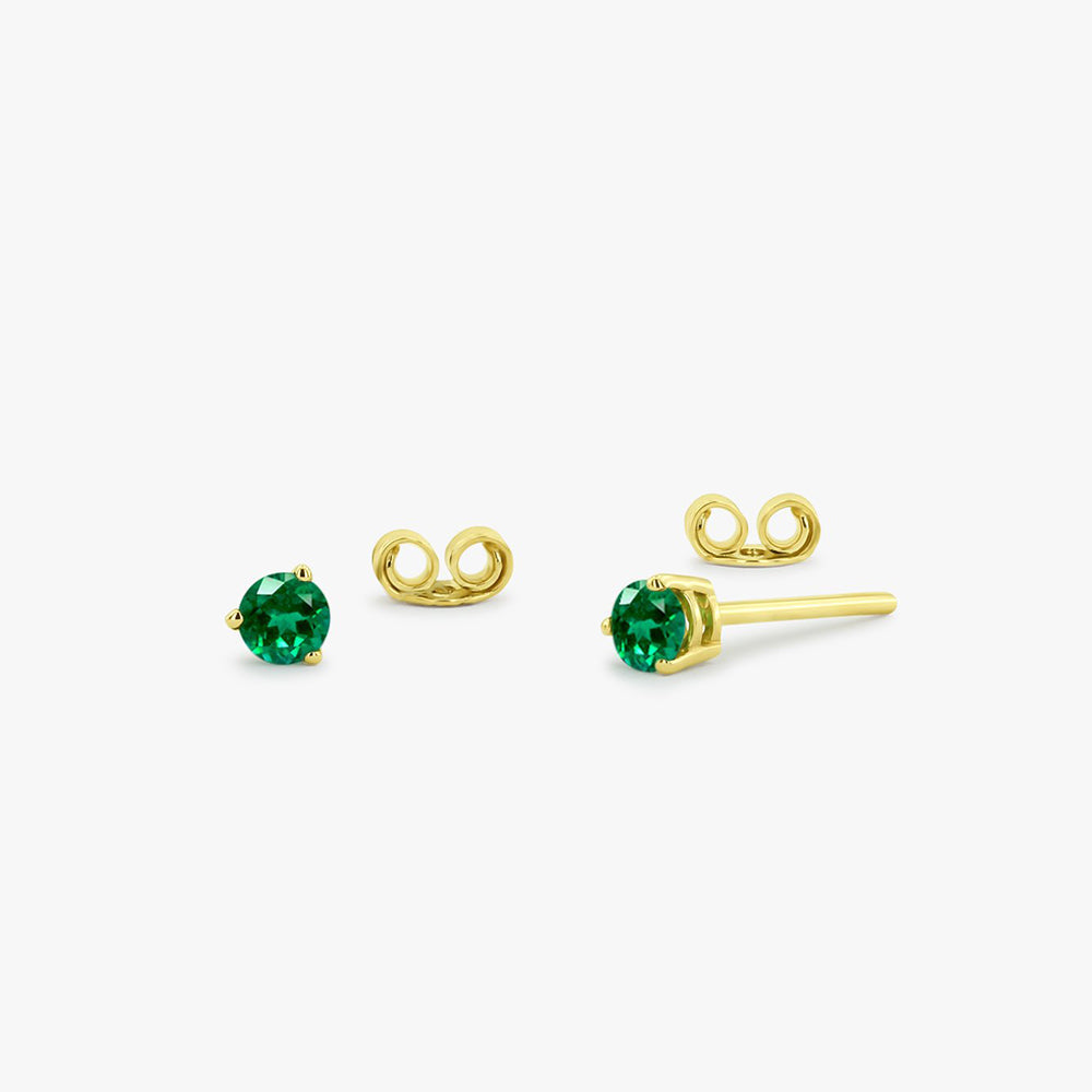 OBFJ1686 - 14K Gold Round Cut Emerald Stud Earrings 1